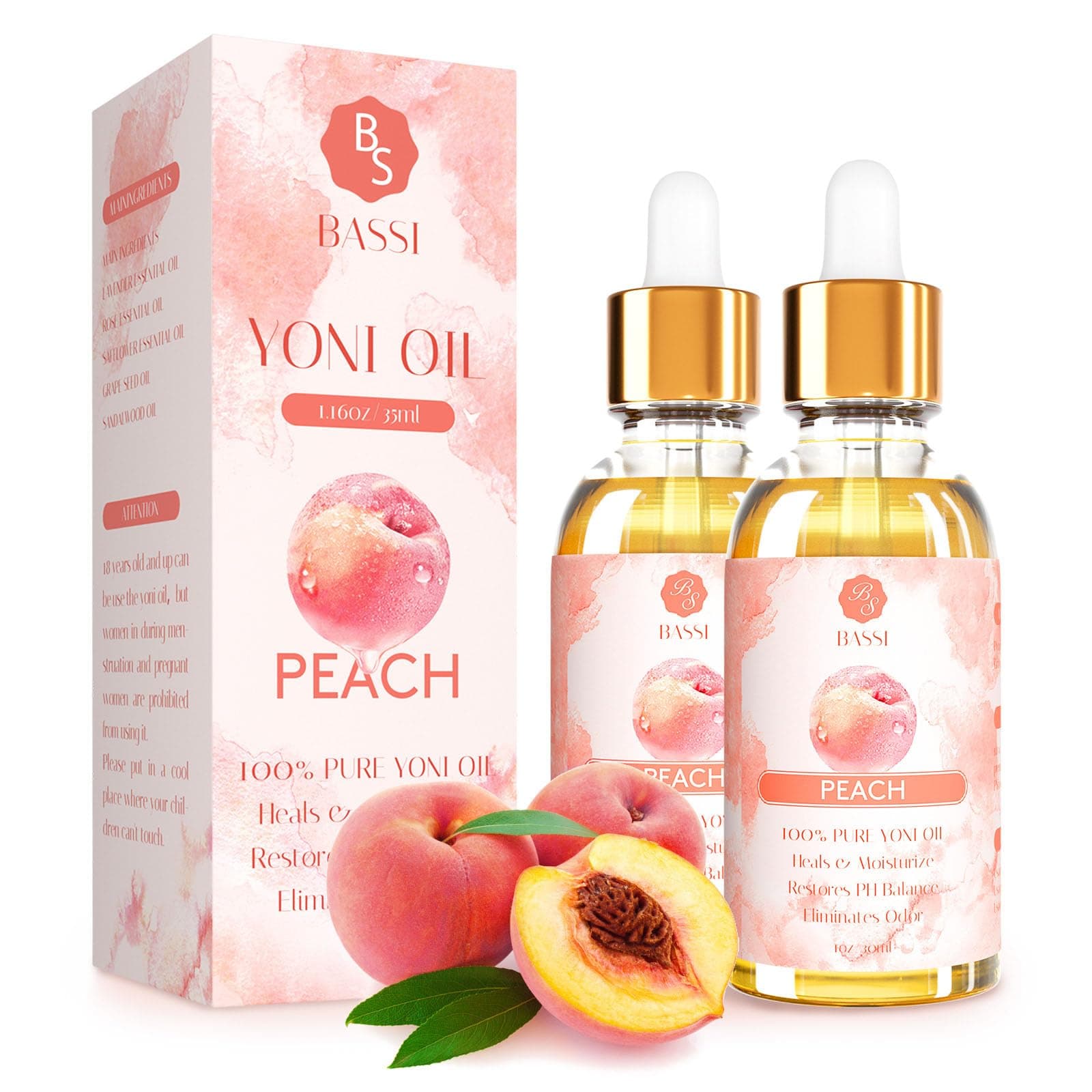 2 Pack Yoni Essential Oil Organic Feminine Oil Eliminates Odor Vaginal Moisturizer for Wetness, Ph Balance for Women Feminine Deodorant Soothes Ingrown Hair Peach Intimate Oil, 1 fl oz