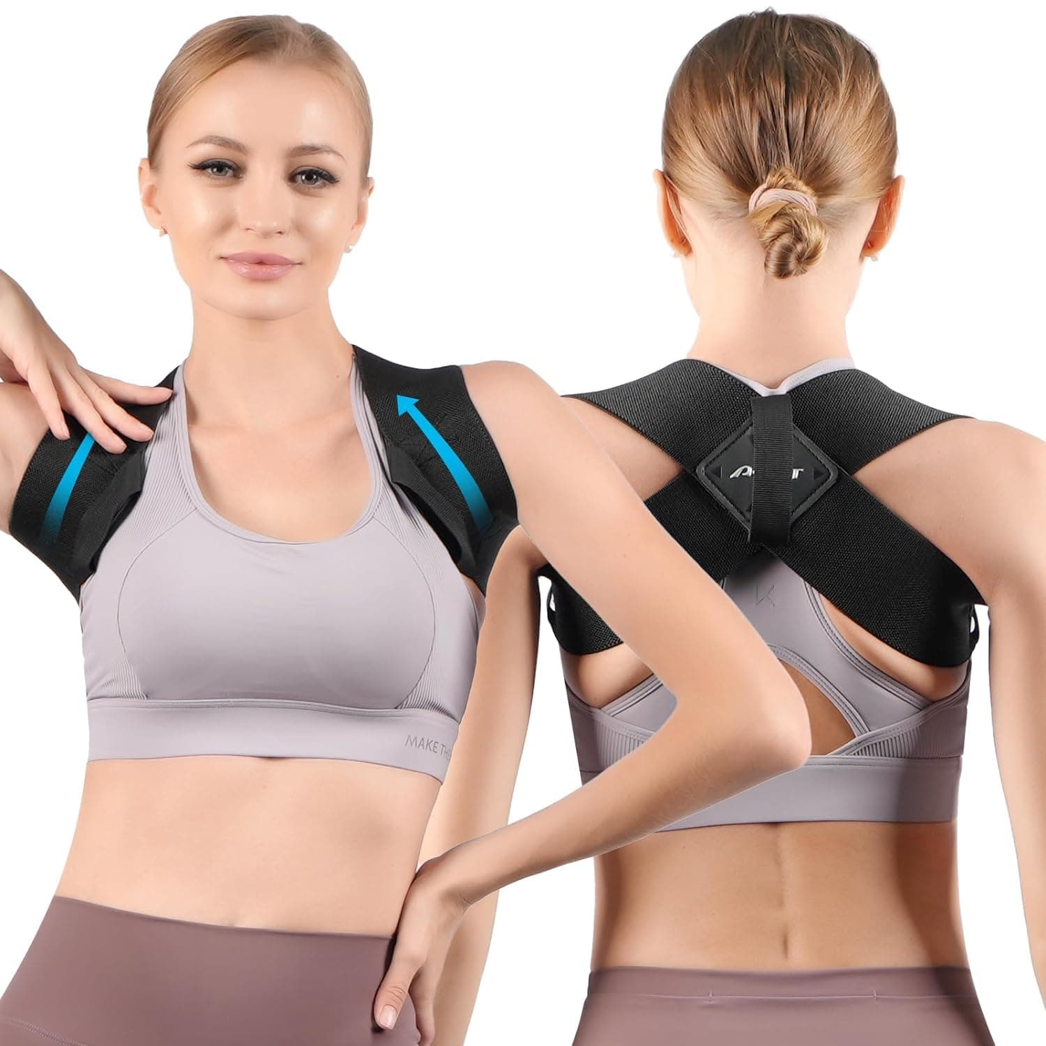 MAKINGTEC Back Brace For Posture Corrector, Upper Back Braces for Women & Men, Adjustable Shoulder Brace Back straightener Providing Pain Relief From Lumbar, Neck, Shoulder, Clavicle Brace, Black