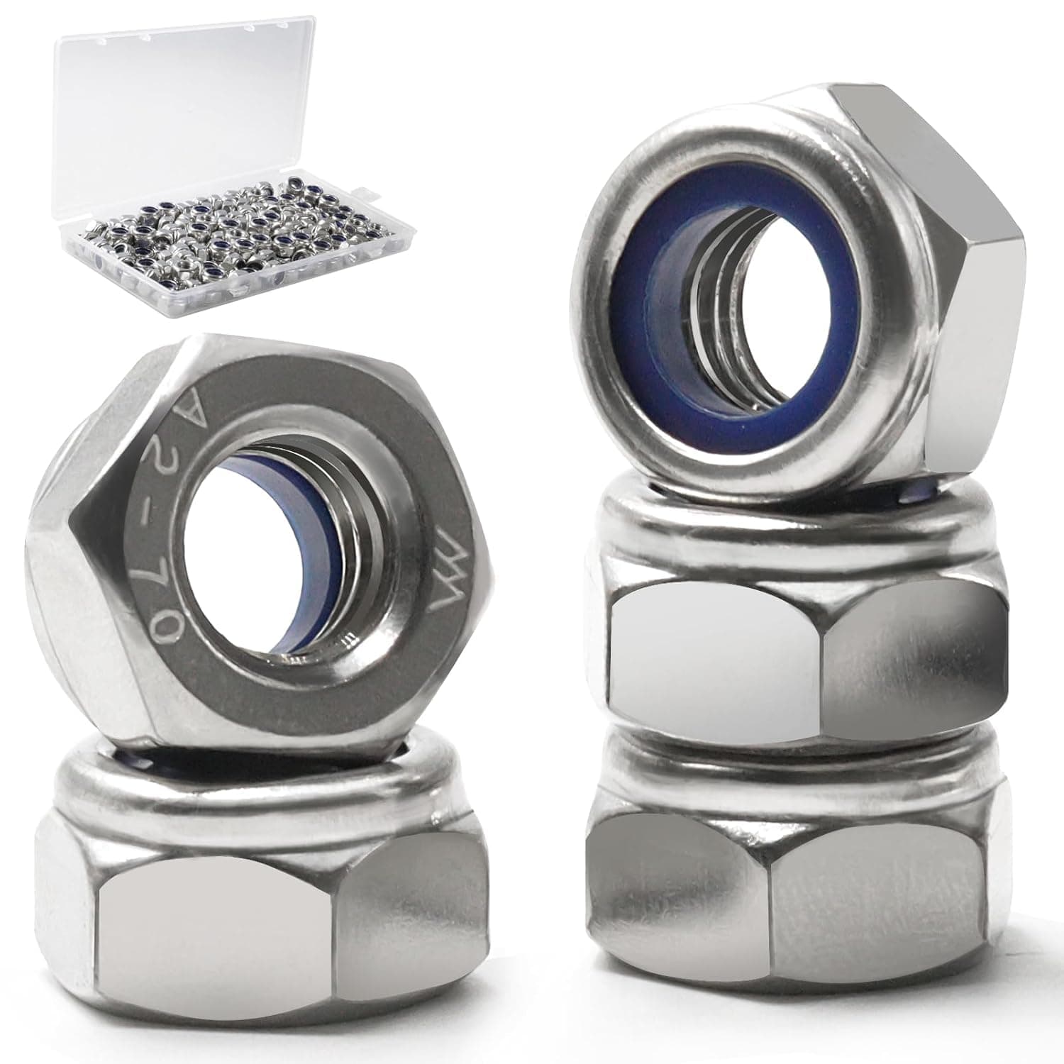 150 Pack M6-1.0mm Nylon Insert Hex Lock Nuts, 304 Stainless Steel A2-70 Locknuts,Standard Metric Thread Nylock Nuts for Bolts