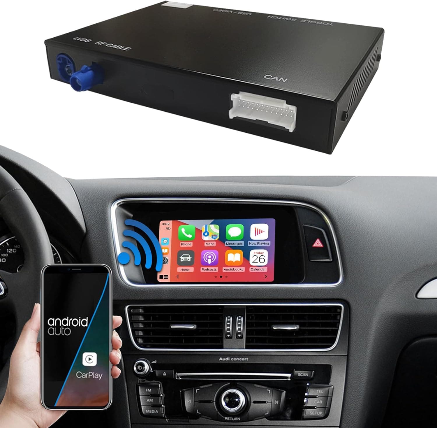 Wireless Carplay Android Auto Module Receiver Box for Audi S4 S5 A4 A5 (2009-2015 Year) for Q5 (2009-2017 Year) with 2GMMI, Carplay Retrofit Kit Decoder, Support Mirrorlink, Camera
