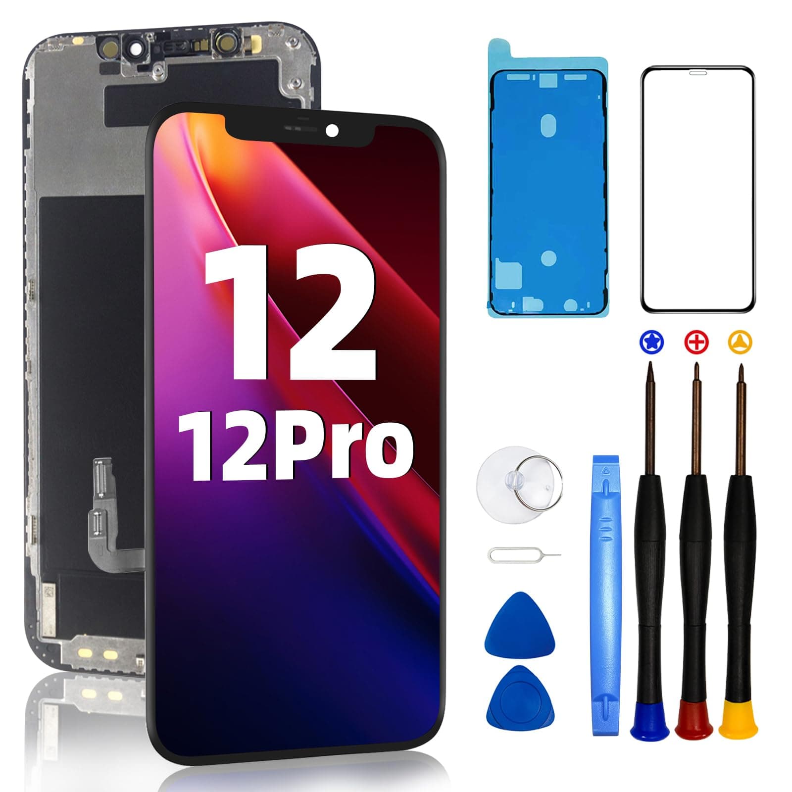 DTD for iPhone 12/12 Pro Screen Replacement Kit 6.1 inch for iPhone 12/12 Pro Screen Full HD LCD Display 3D Touch Screen Digitizer Full Assembly + Repair Tools + Screen Protector