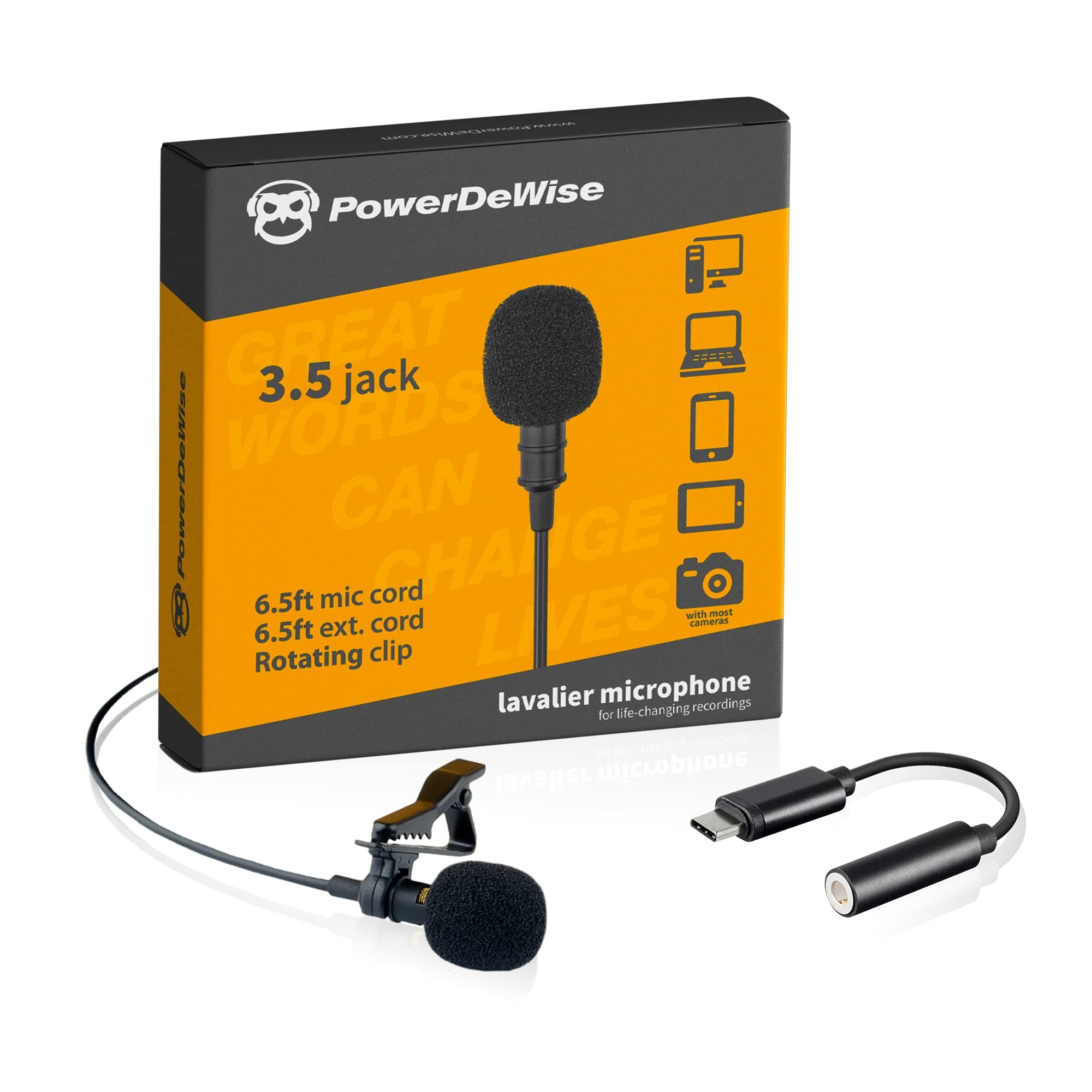 PowerDeWise Android Type-C USB Omnidirectional Microphone - Lavalier Mic (Black)