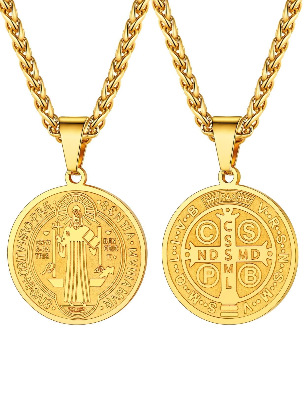 U7 Saint Michael Necklace for Men,Stainless Steel/18K Gold Plated St Michael Archangel/Saint Benedict/Saint Christopher Pnedant Amulet Necklace for Men Women