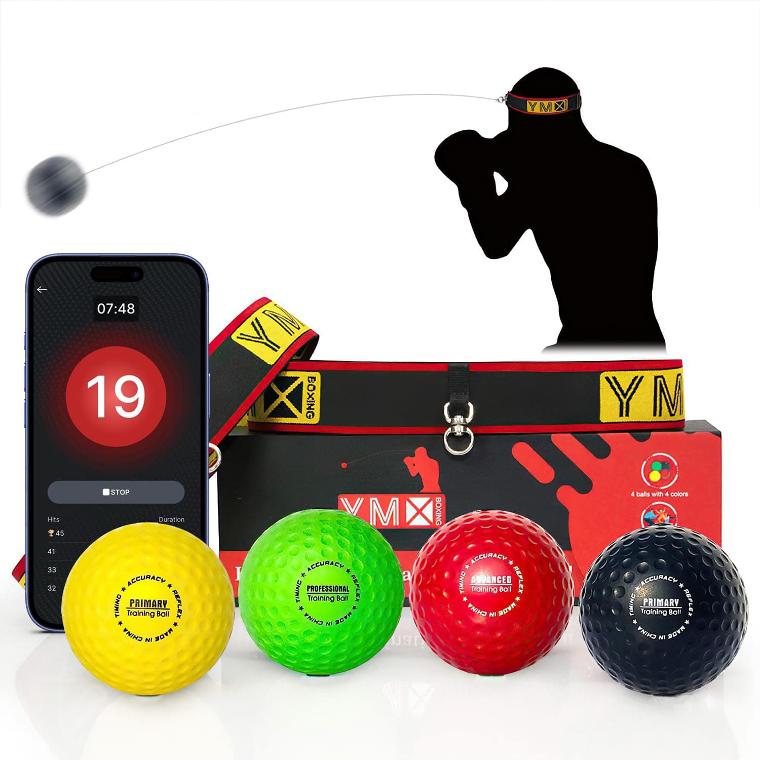 Ultimate Reflex Ball Set with Counter App - 4 React Reflex Ball Plus 2 Adjustable Headband, Great for Reflex, Timing, Accuracy, Focus & Coordination Training for Boxing, MMA and Krav Mega