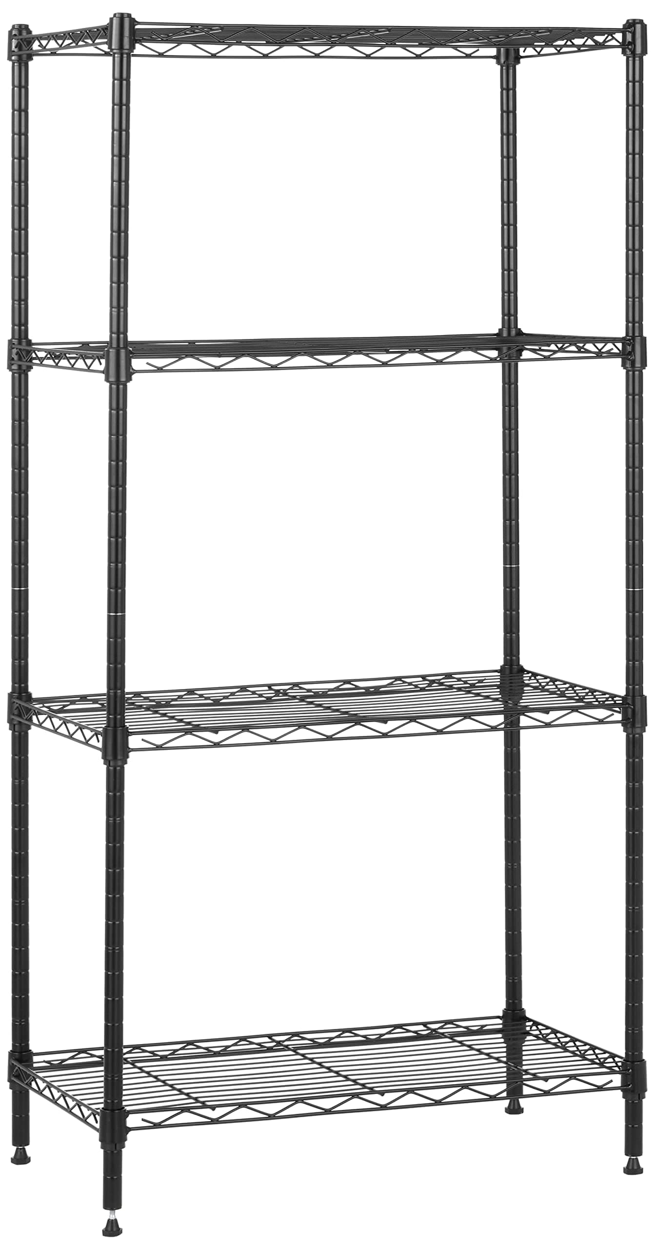 Amazon Basics 4-Shelf Narrow Storage Unit With Height Adjustable Shelves & Levelling Feet, 363kg Max Weight, Black, 34 cm D x 58.9 cm W x 121.9 cm H