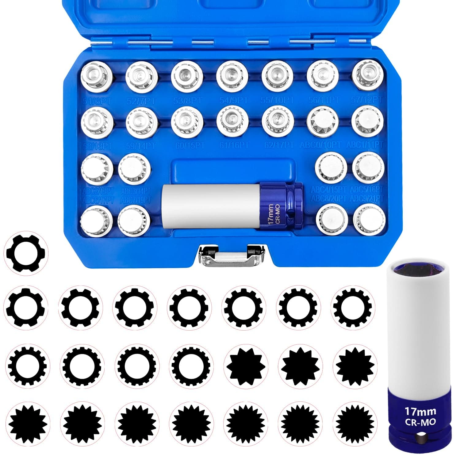 23PCS Wheel Lock Nut Key Kit - Compatible with VW, Audi, VAG - Anti-Theft Lug Nut Removal Tool