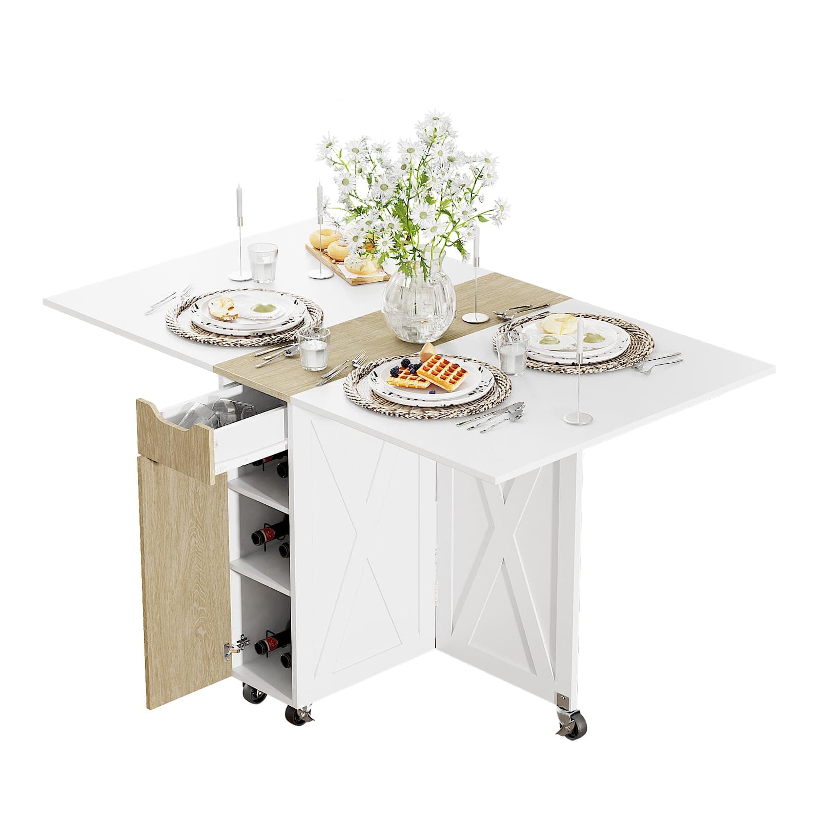 3imothrix Modern Folding Dining Table, Small Space Saving, 4 Seater, White, 52.7"W x 31.5"D x 30"H