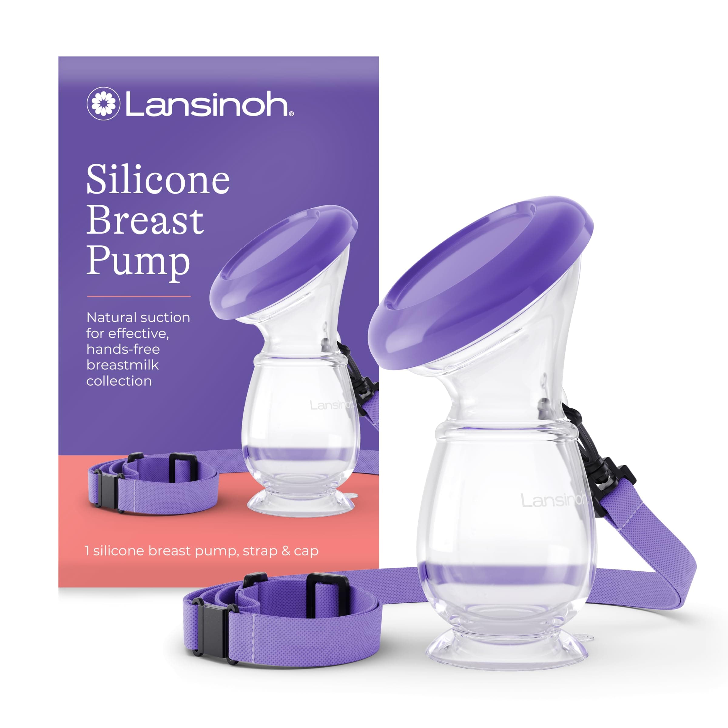 Lansinoh Silicone Manual Breast Pump Collector for Breastmilk with lid and Neck Strap, Breastfeeding Essential for First Week After Birth, Collect breastmilk Through Natural Hands-Free Suction