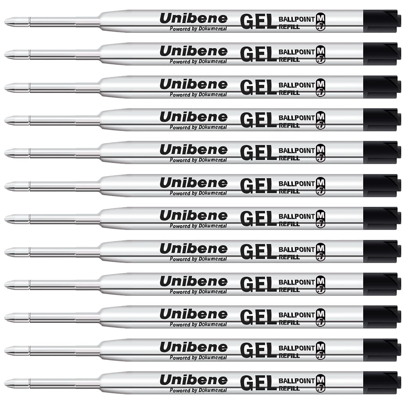 Unibene Parker Compatible Gel Ink Ballpoint Refills 12 Pack,0.7mm Medium Point-Black, Smooth Writing Replaceable German Ink Tactical Pen Refills for Parker Ballpoint/UZI Pen