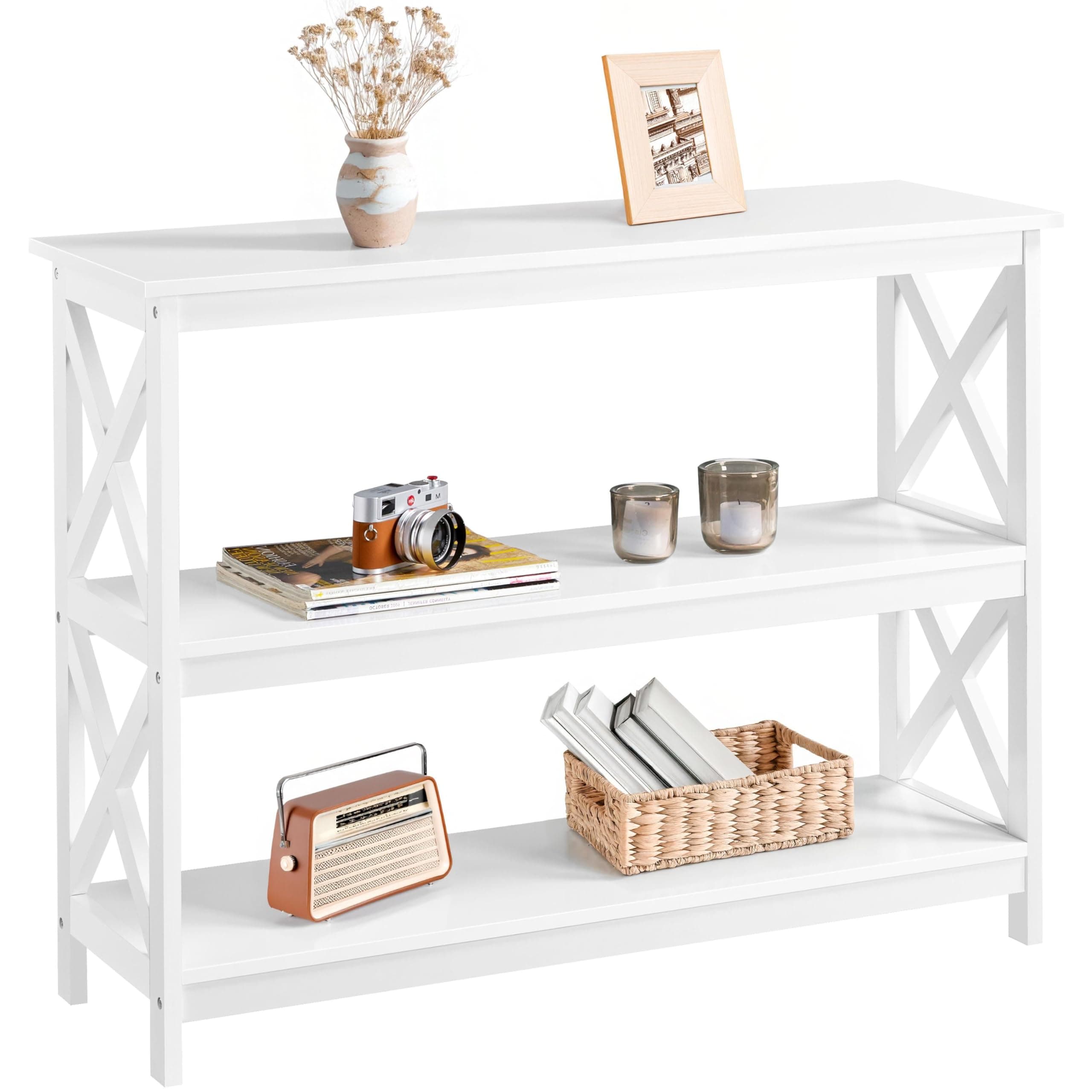 Yaheetech Console Table with 3 Storage Shelves, Entryway Table Sofa Side Table Narrow Long Bookshelf for Hallway Living Room, Accent Furniture, White