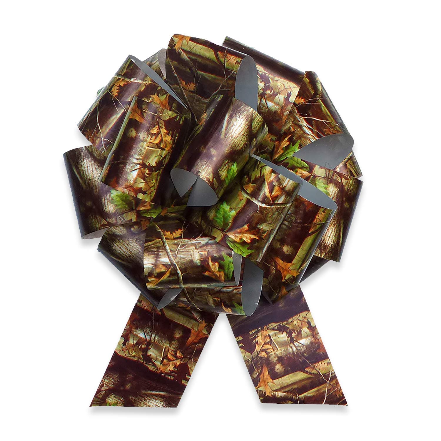 Havercamp Next Camo Poly Ribbon Pull Bow | 1 Count | Great for Hunter Themed Party, Camouflage Motif, Birthday Event, Graduation Party, Father's Day Celebration