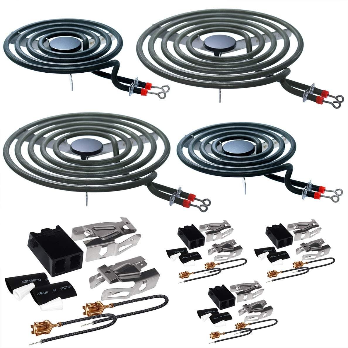 MP22YA Electric Range Burner Coil Element Unit Set(2 pcs MP15YA 6" and 2 pcs MP21YA 8") with 4 Pack 330031 Surface Element Receptacle Kit Replacement Compatible for Whirlpool Ranges/Stoves