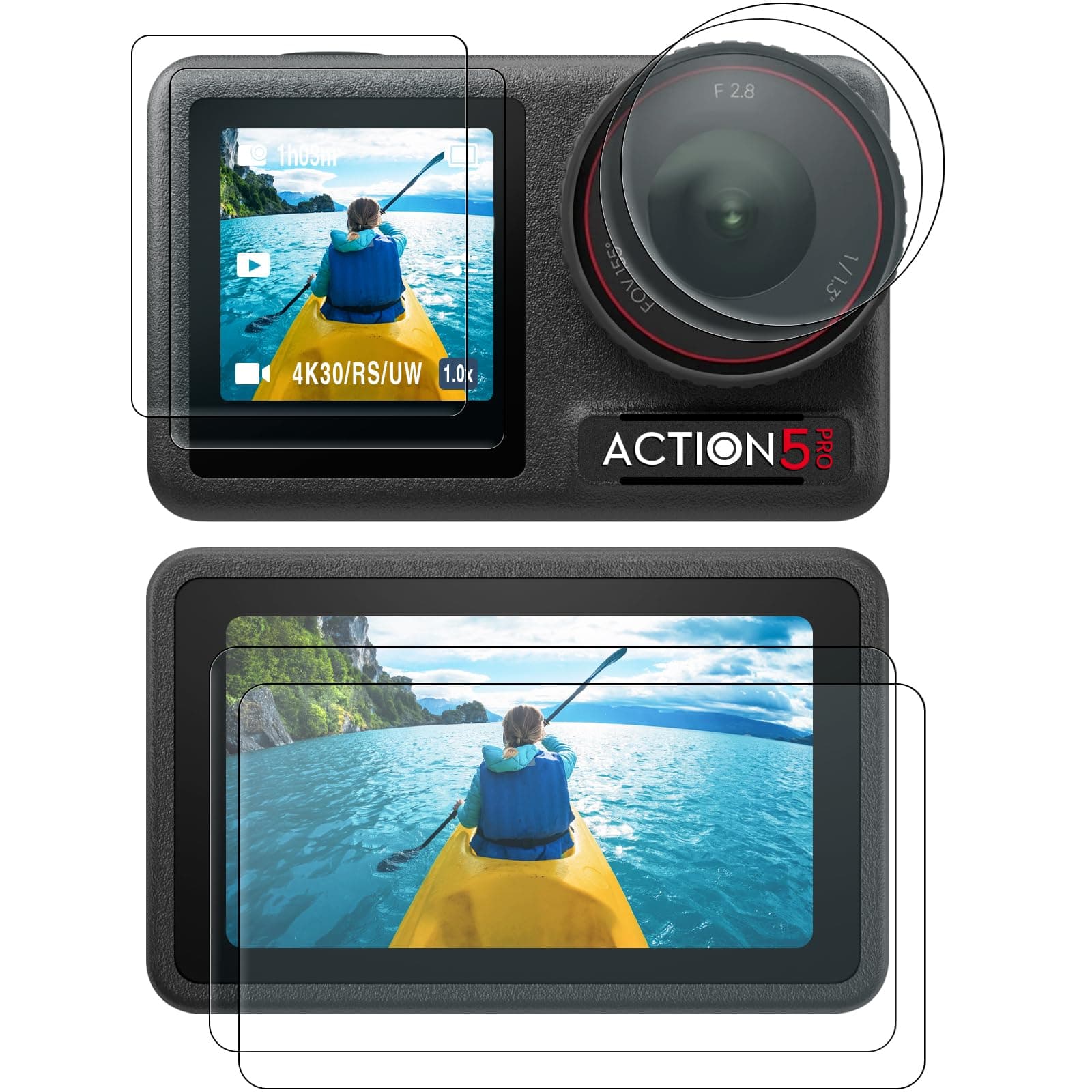 Lens Screen Protector Comatible with DJI Osmo Action 5 Pro (2 Sets), Action5 Pro Accessories Tempered Glass Protector OLED Display, Ultra HD, 9H Hardness, Scratch Resistant, Bubble-Free