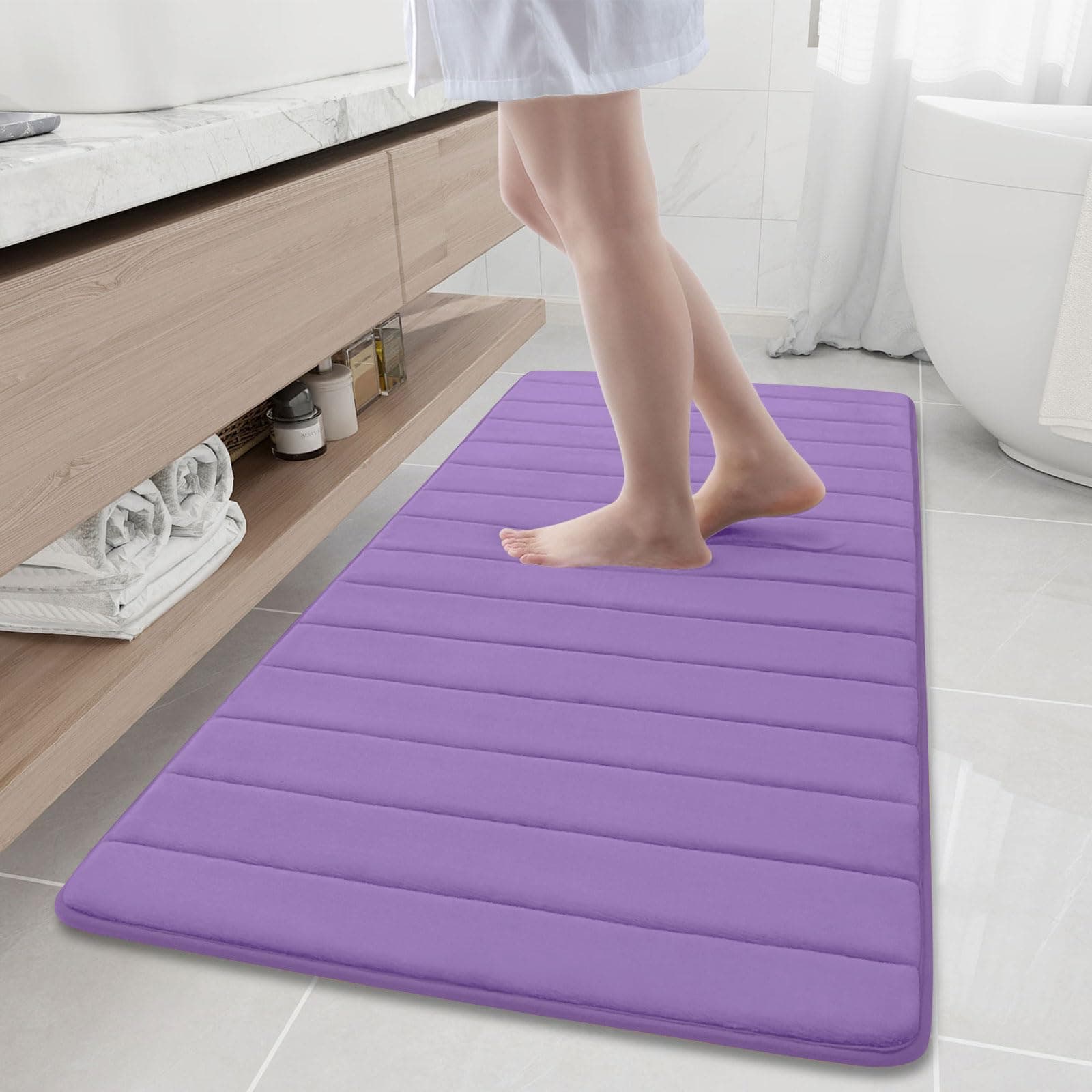 Buganda Memory Foam Bath Mat, 2' x 4'11"(24" x 60"), Ultra Soft and Non-Slip Bathroom Rugs, Water Absorbent and Machine Washable Bath Rug Runner for Bathroom, Shower, and Tub, Lavender