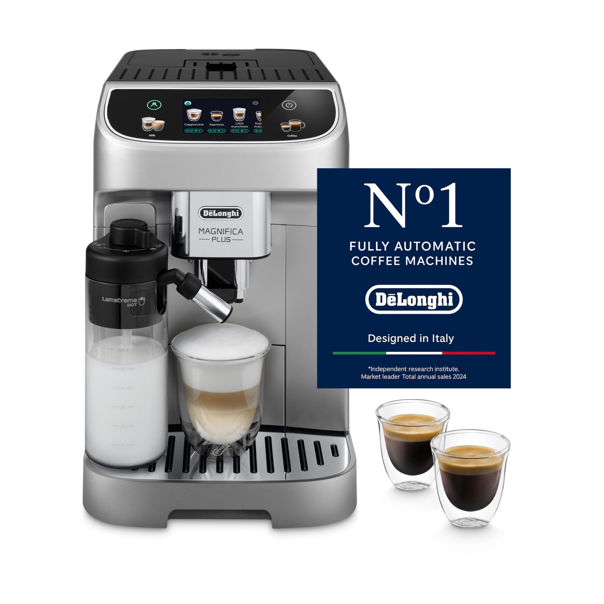 Coffee Machine MAGNIFICA PLUS Fully Automatic Espresso Machine with 24+ Hot & Iced Beverages, Color Touch Display, 13 Grinder Settings, LatteCrema, Twin Shot ECAM322.70.SB - Made in Europe