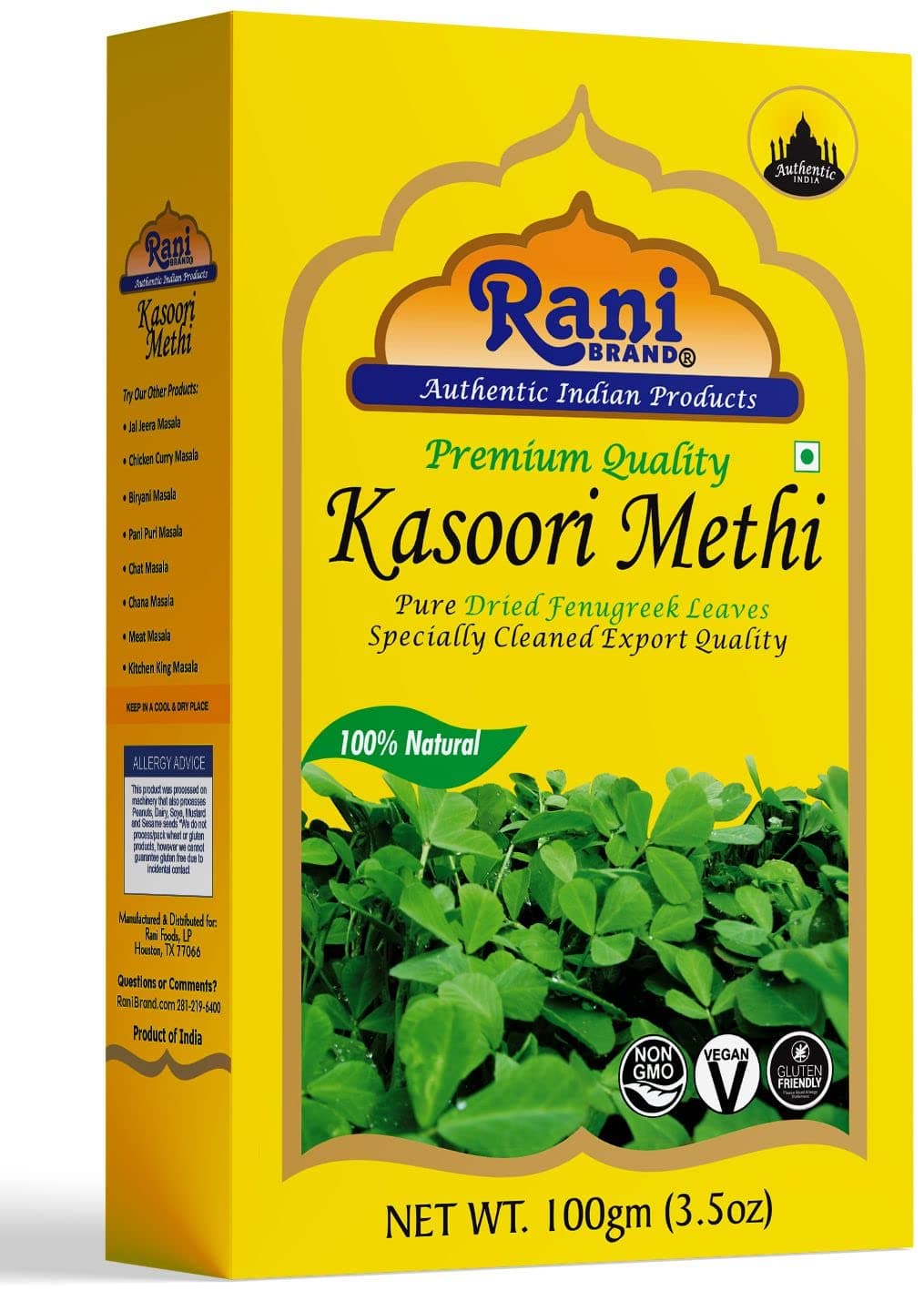 Rani Fenugreek Leaves Dried (Kasoori Methi) 3.5oz (100g) ~ All Natural | Vegan | Gluten Friendly | Non-GMO | Indian Origin
