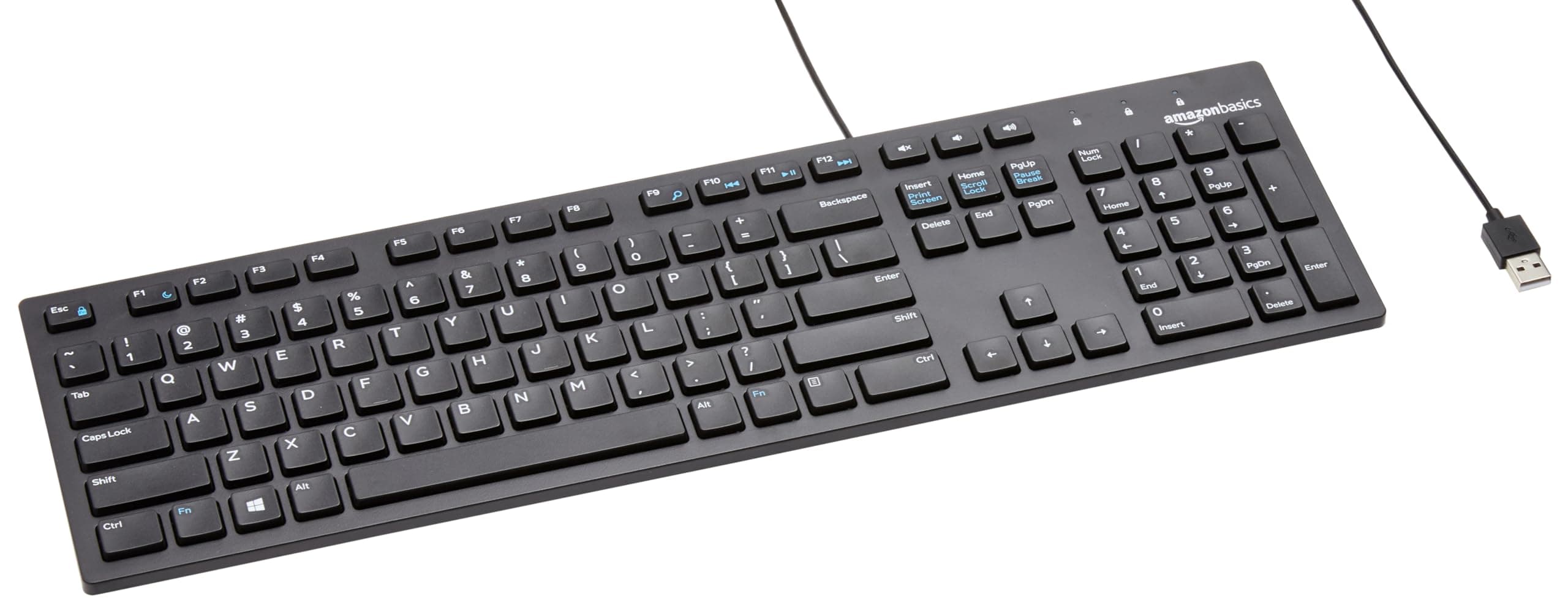 Amazon Basics Low-Profile Wired USB Keyboard with US Layout (QWERTY), Matte Black