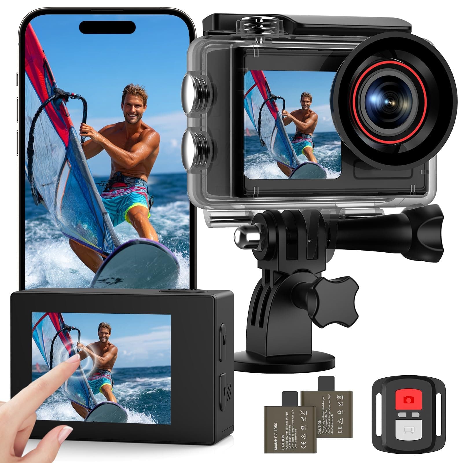 ODDV 4K 60FPS 30MP Action Camera with Front LCD and Touch Rear Screen, 132ft Underwater Camera with EIS, Ultra HD Video, 4x Zoom, Remote Control (Black)