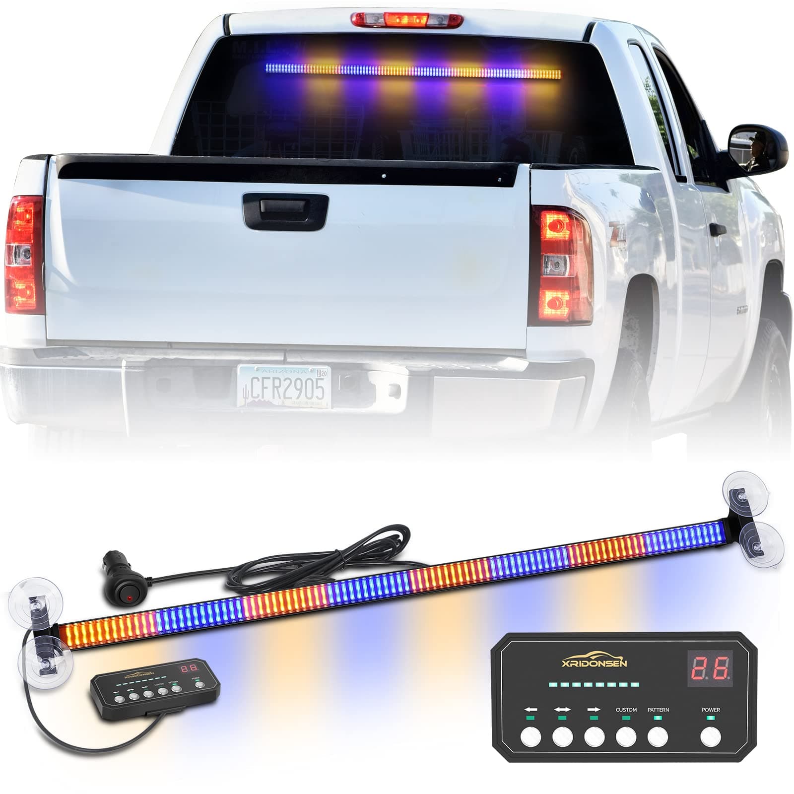 35 inch Amber Blue Traffic Advisor Light Bar 144 LED Emergency strobe lights Warning Flashing Safety Front/Rear Windshield Lights w/Directional Arrow for Vehicles Snow plow Trucks