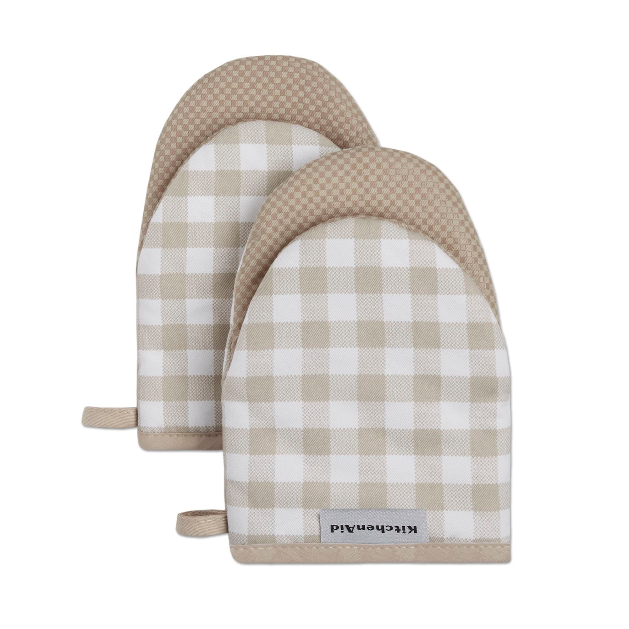 Gingham Mini Oven Mitt 2-Pack Set, Milkshake Tan, 5.5"x8"