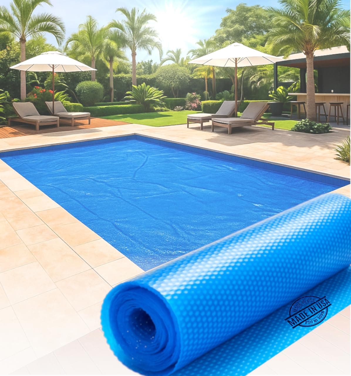 SunHeater Pool Solar Blanket - Trimmable Rectangular Pool Solar Cover with Bubbles - Heat Transfer Solar Pool Heater for In-Ground Swimming Pools - Durable 12 Mil Thick Polyethylene