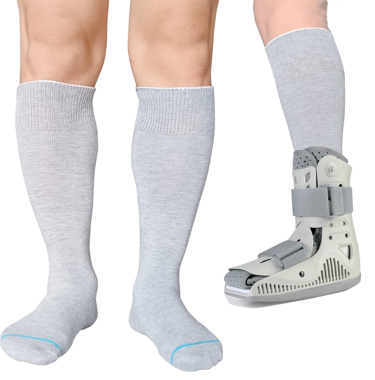 Walking Boot Socks Replacement Sock Liner for Orthopedic Boot Walker Brace, Tube Socks for Air Cam Walkers and Fracture Boot Cast Shoe Surgical Leg Cover Grey 2 Pairs