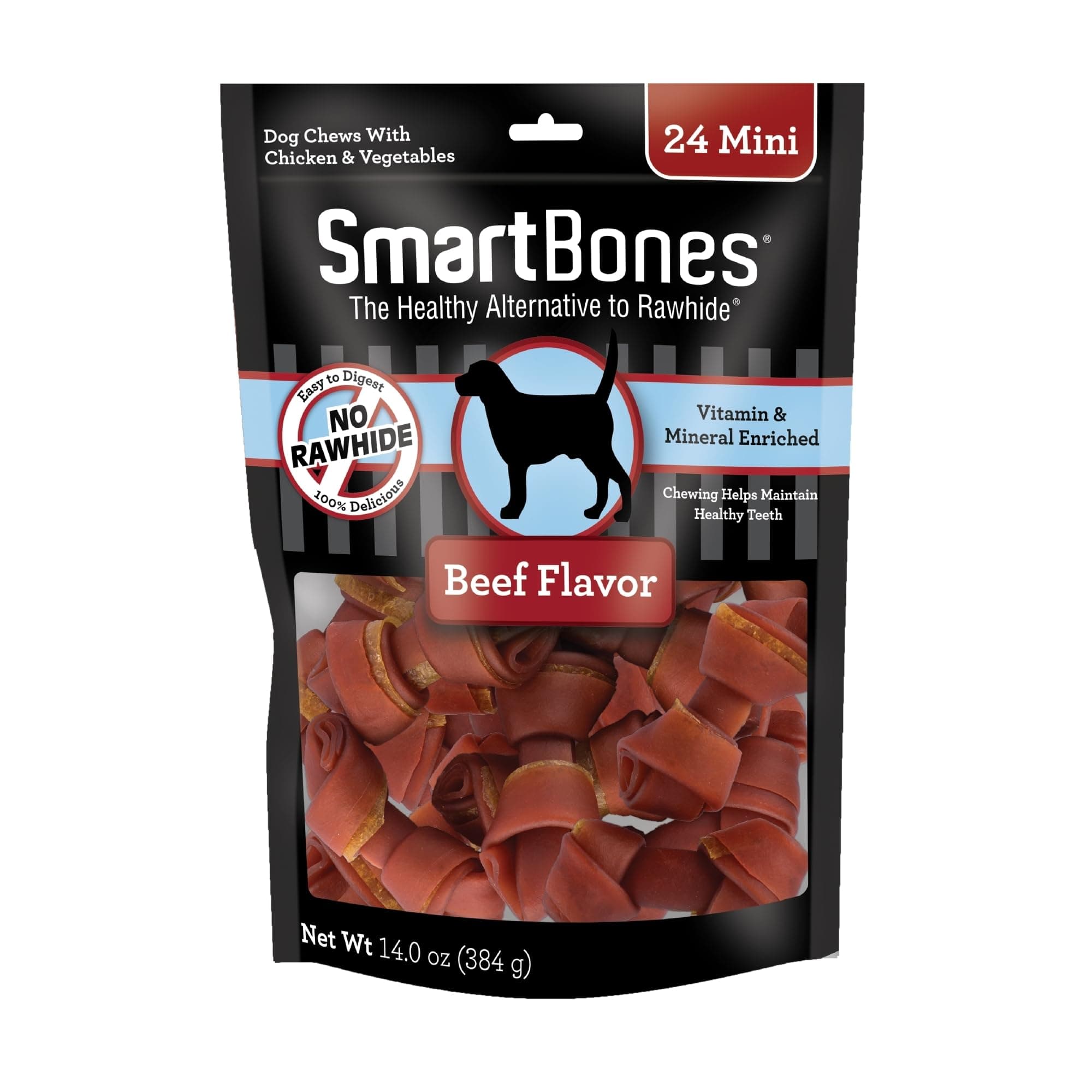 Mini Chews With Real Beef 24 Count, Rawhide-Free Chews For Dogs
