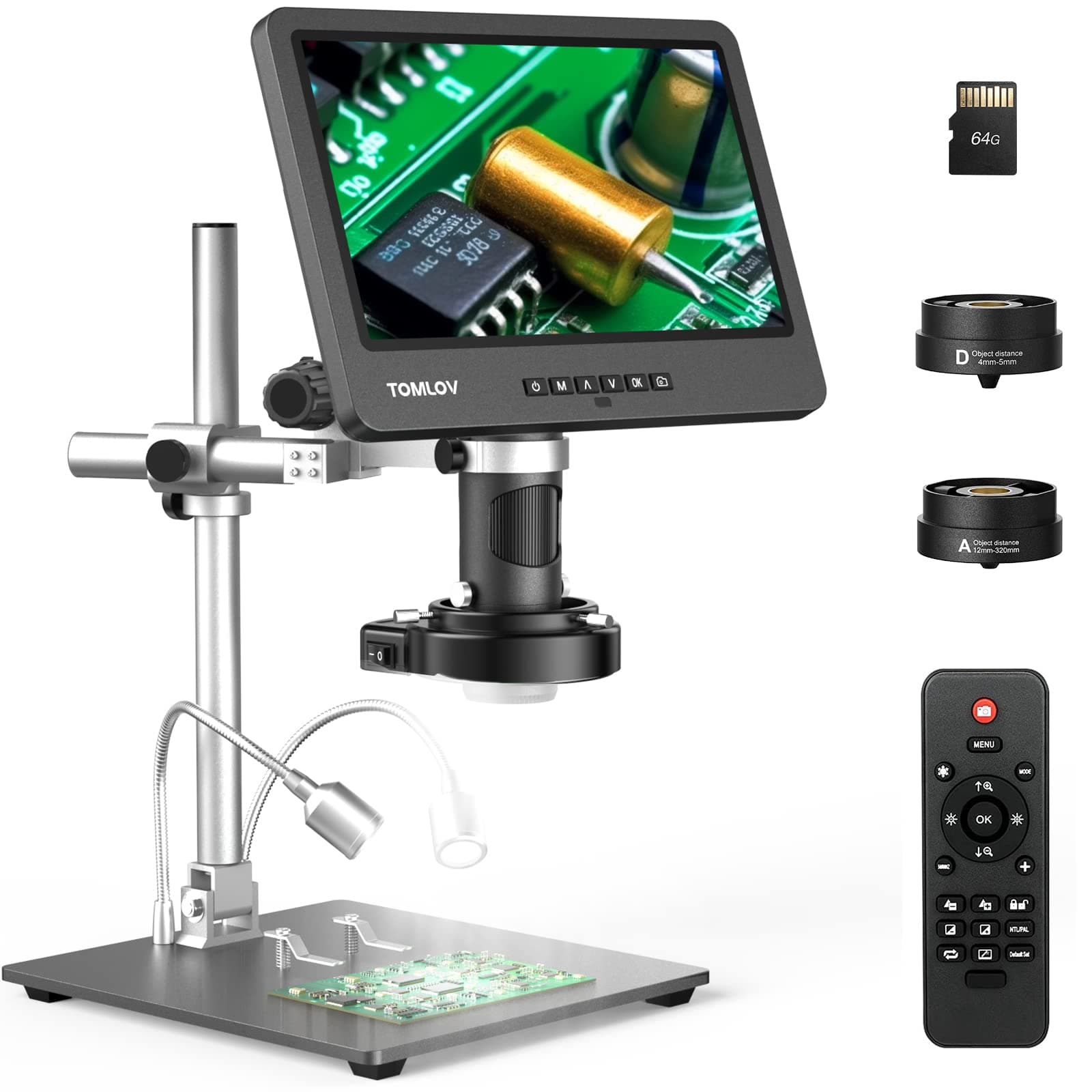 - DM602 Pro 10.1" HDMI Digital Microscope 2000x, Pro Boom Arm Stand, LCD Soldering Microscope with 3 Lens, Adults Scope for Electronics Repair, Coin Magnifier Ring Light, PC Compatible, 64G