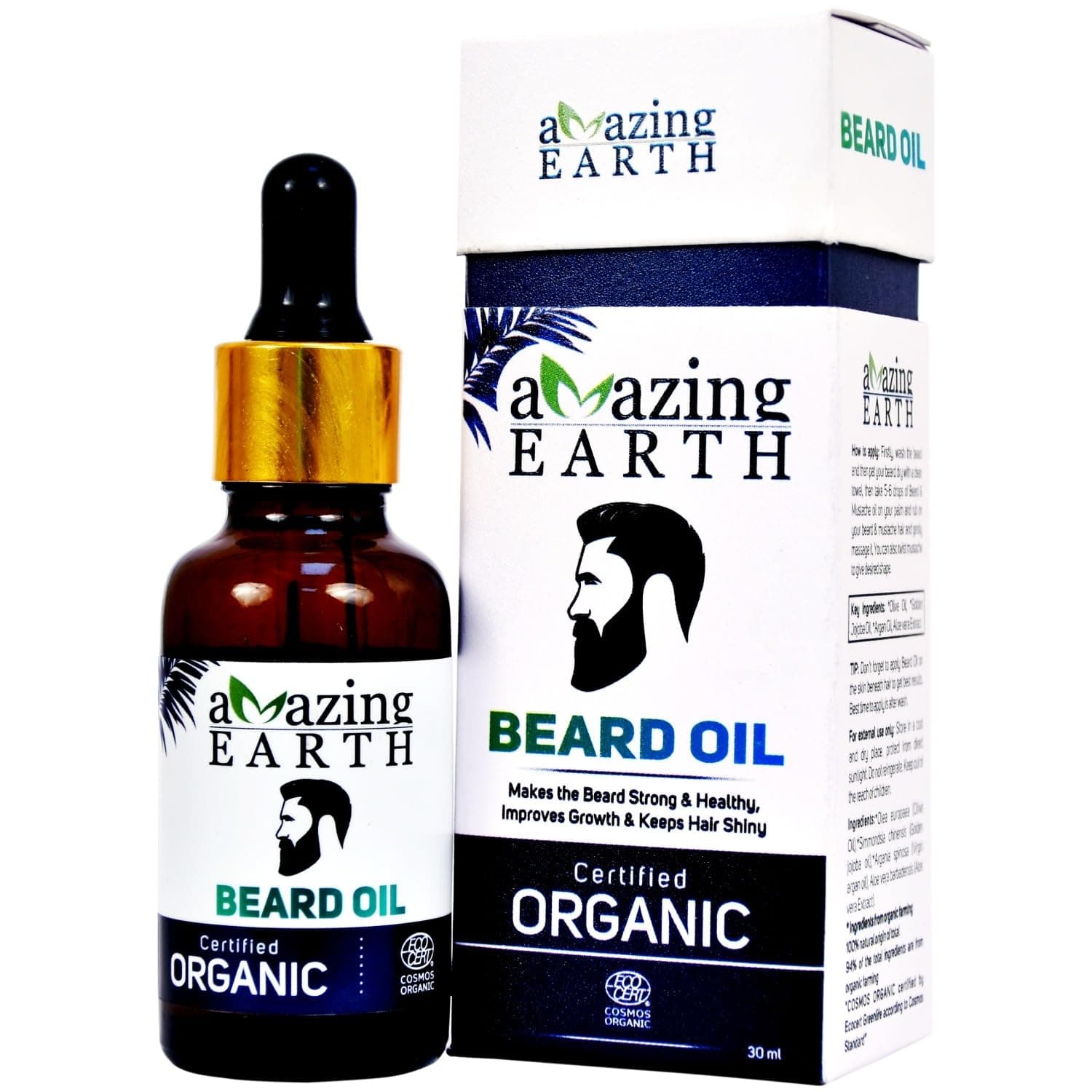 Certified Organic Beard Growth Oil for Men | Patchy Beard Solution | Fast Beard Growth | Soft & Thick Beard | Organic Natural Oils | Non-Sticky Daily Use (30ml)