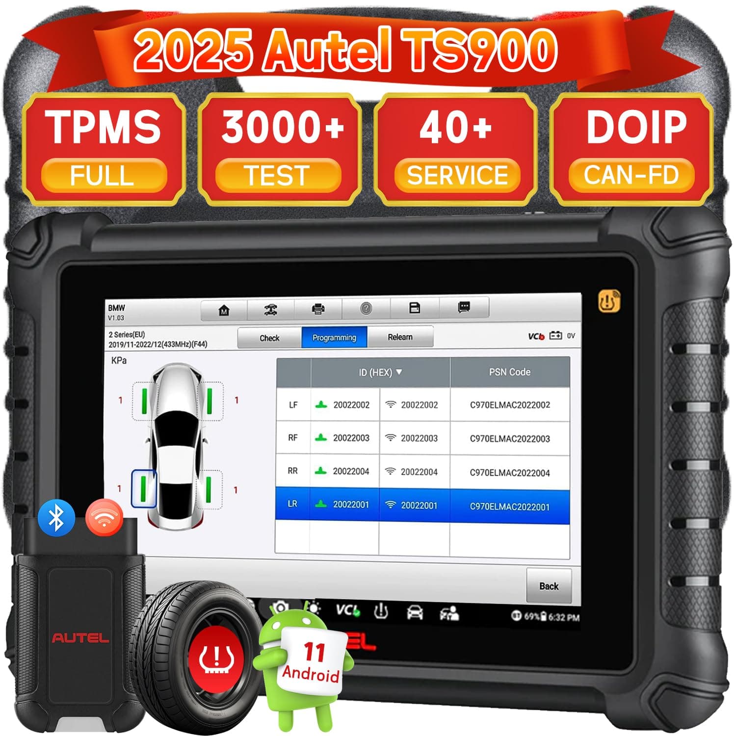 MaxiTPMS TS900, Scanner & TPMS Programming Tool 2-in-1, Upgrade of MK900BT, MK900TS, MS906TS, MX900, MK900, All System Diagnosis, 40+Services CAN FD/DoIP Program Autel MX Sensors