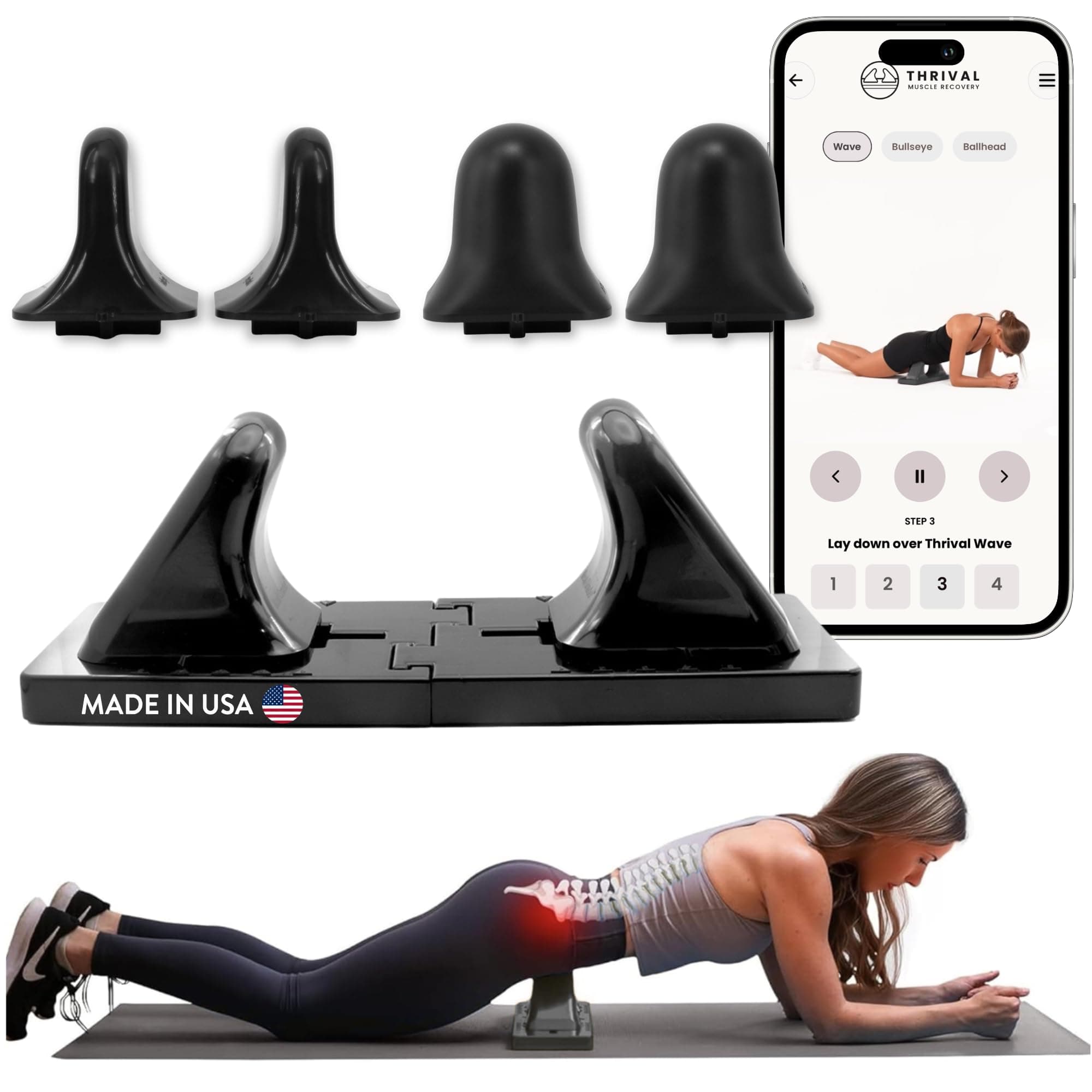 Thrival Deep Tissue Pro - Fully Adjustable Psoas Muscle Release Tool with Thrival App for Hip Flexor, Back, Glute, Iliacus, and Neck Pain - Trigger Point and Myofascial Release Tool – Carbon Black