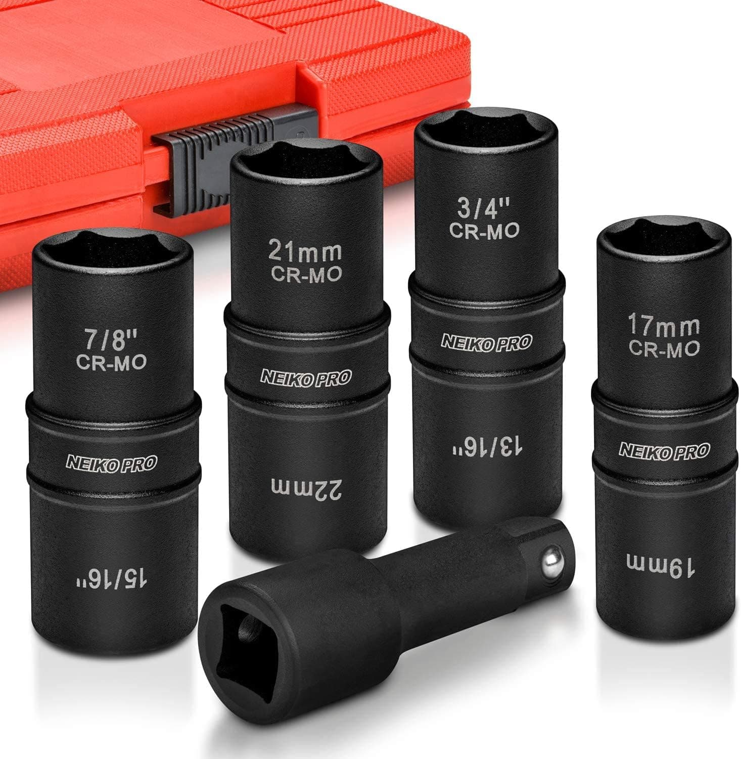 02282B 1/2-Inch-Drive Impact Socket Set, Flip Socket Set, Chrome Moly Steel, Includes 3-Inch Bar Extension, 8 Deep SAE and Metric Sizes, 5 Pieces