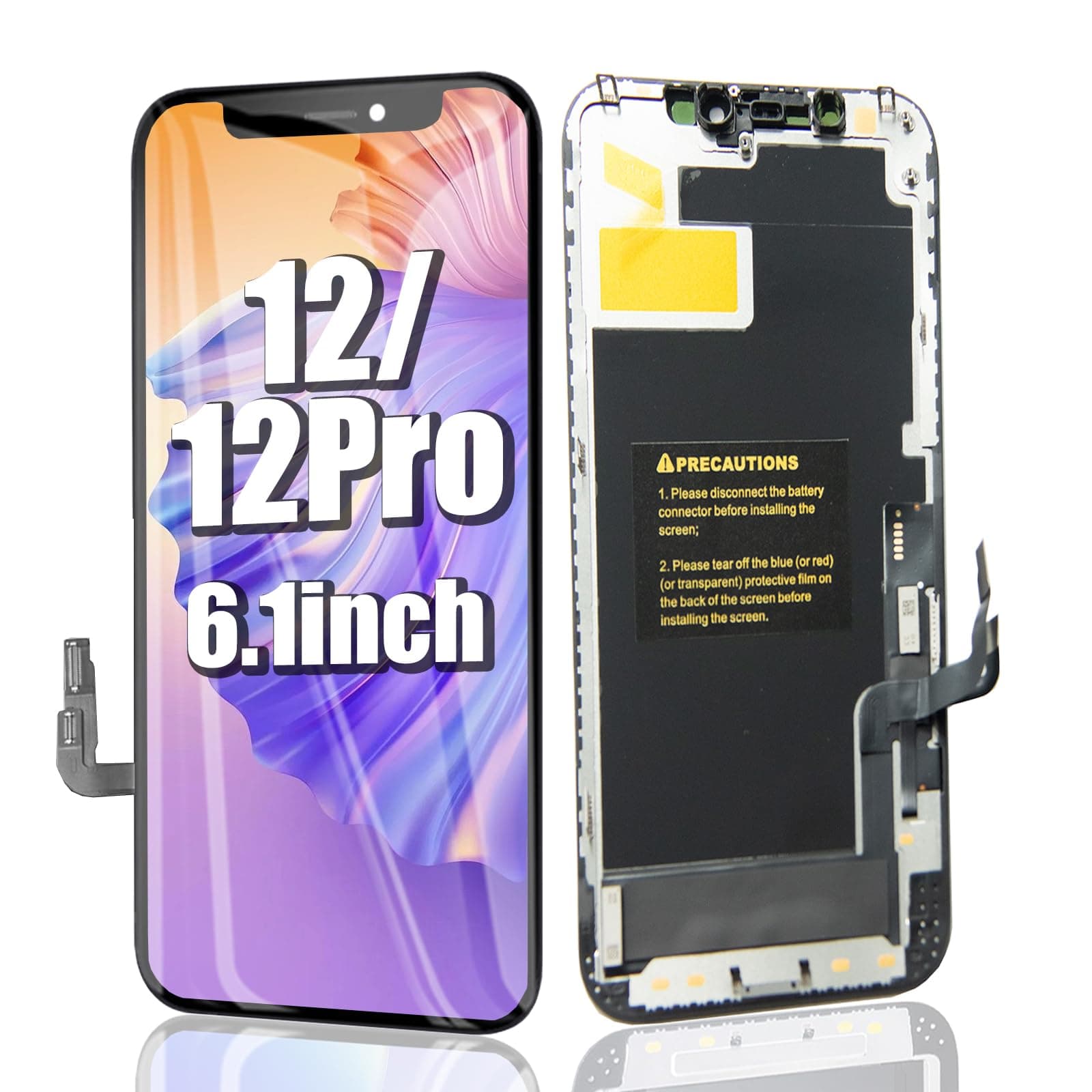 EFAITHFIX for iPhone 12/12 PRO Screen Replacement 6.1 Inch 3D Touch LCD Screen Display Full HD Digitizer Frame Assembly Compatible with iPhone 12/12 Pro LCD with Waterproof Adhesive Sticker (No Tools)