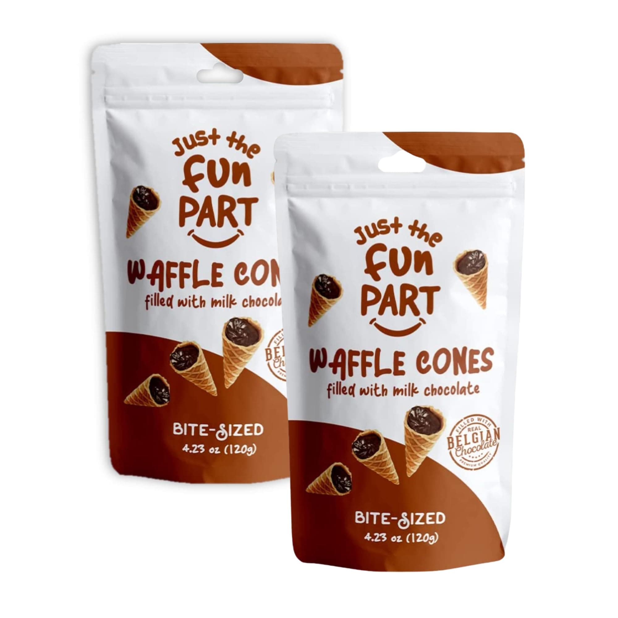 Bite-Size Crispy Mini Waffle Cones | Filled With Premium Belgian Chocolate | Great For Snacks, Desserts, Grab & Go | Kosher | 4.23 Ounce (Pack of 2, Milk Chocolate)