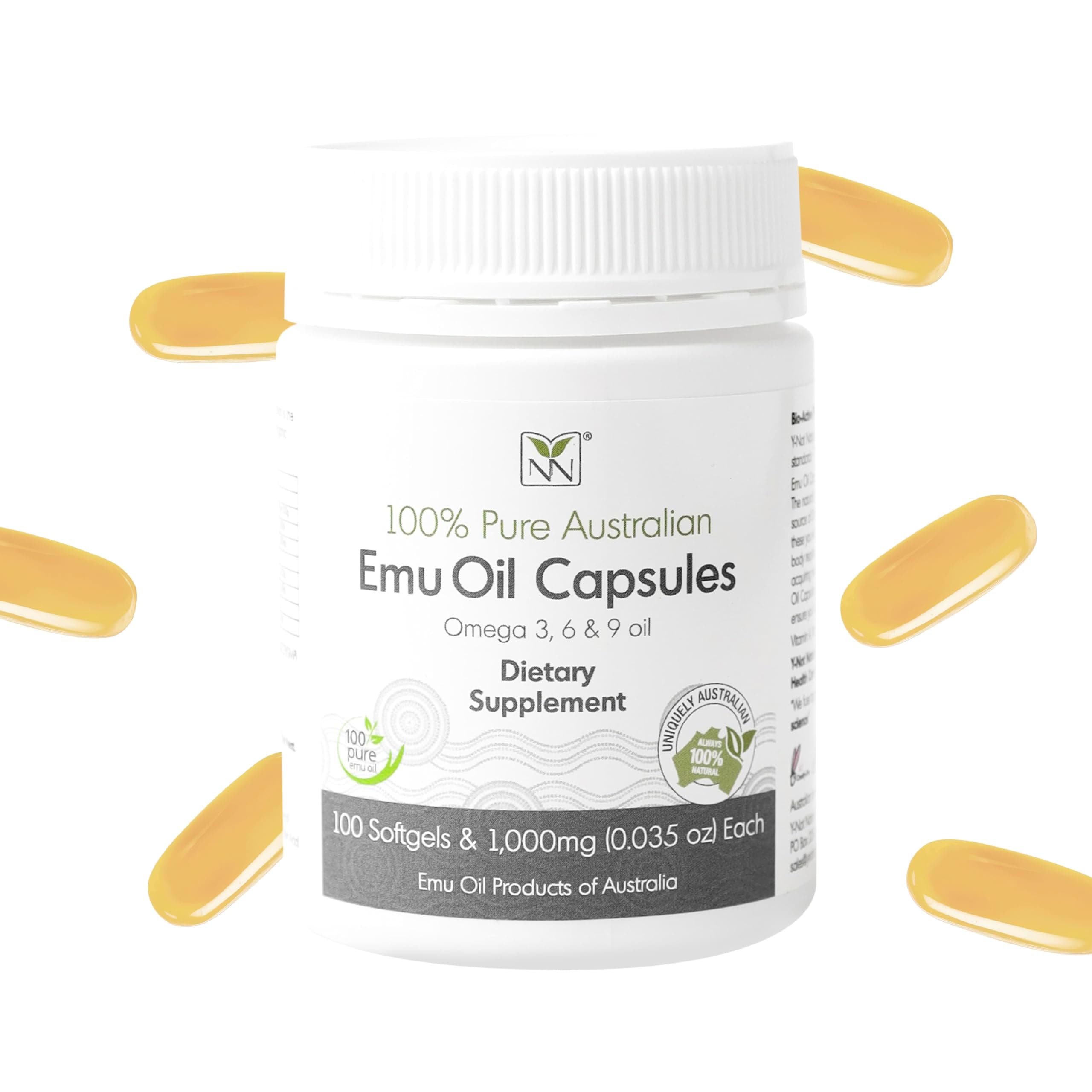 Y Not Natural Emu Oil Capsules - Heart, Hair, Metabolism & Joint Support Supplement - Pharmaceutical Grade Emu Oil with CLA, Omegas 3, 6 & 9 with Vitamin K2, A & E 1000mg, 100 Capsules