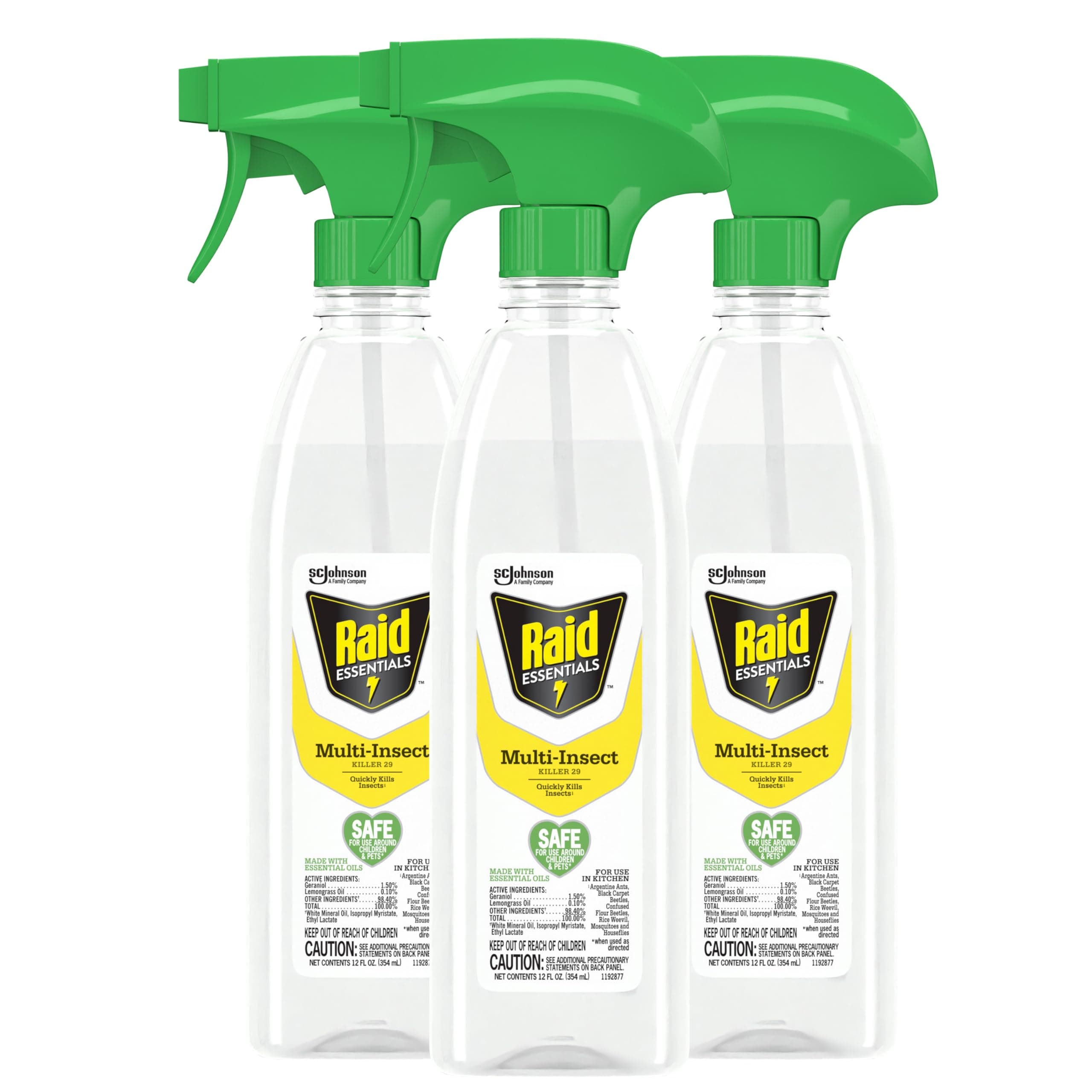 Essentials Multi-Insect Killer Spray Bottle, Child & Pet Safe, for Indoor Use, 12 oz (Pack of 3)