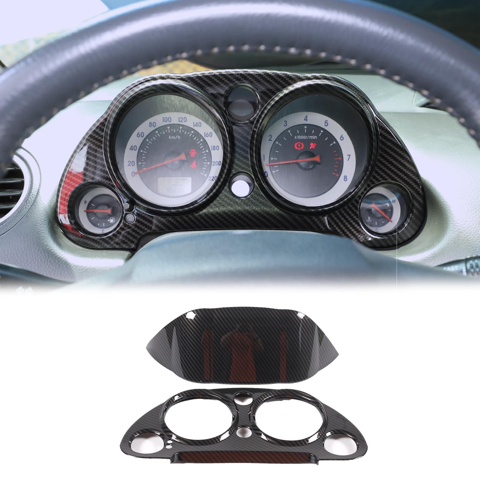 Dashboard Display Panel Frame Trim for Mitsubishi Eclipse 2006-2011,2PCS Center Console Instrument Display Panel Protective Cover Accessories ABS Material (Carbon Fiber Pattern)