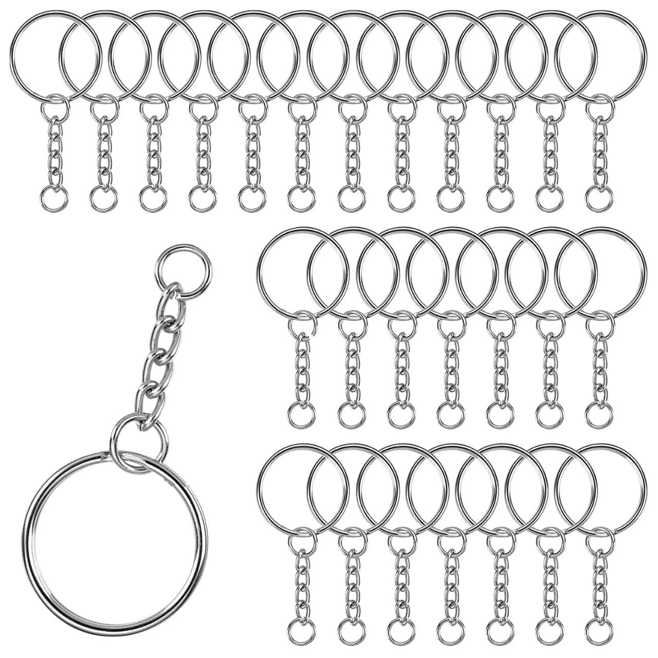 100 Pcs Keyring Key Chain Split Metal Key Rings with Link Chain and Open Jump Rings Bulk for Crafts DIY Jewelry Keyring Making 1"/25mm