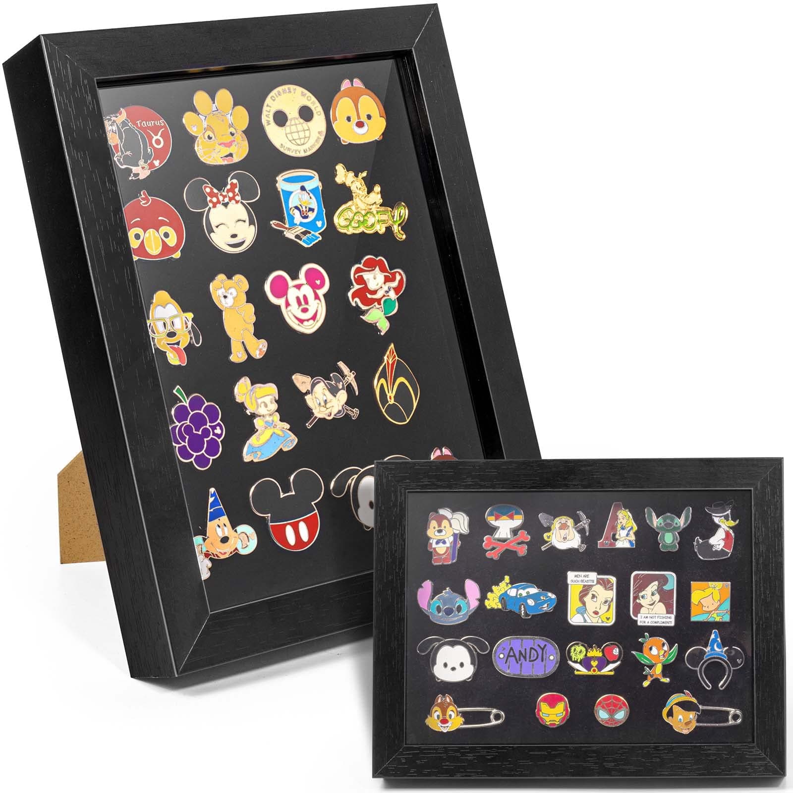 Enamel Pin Display Frame, 7x9 Shadow Box for Wall and Tabletop Mount, Pin Collection Display, Brooch Holder for Enthusiast, Black
