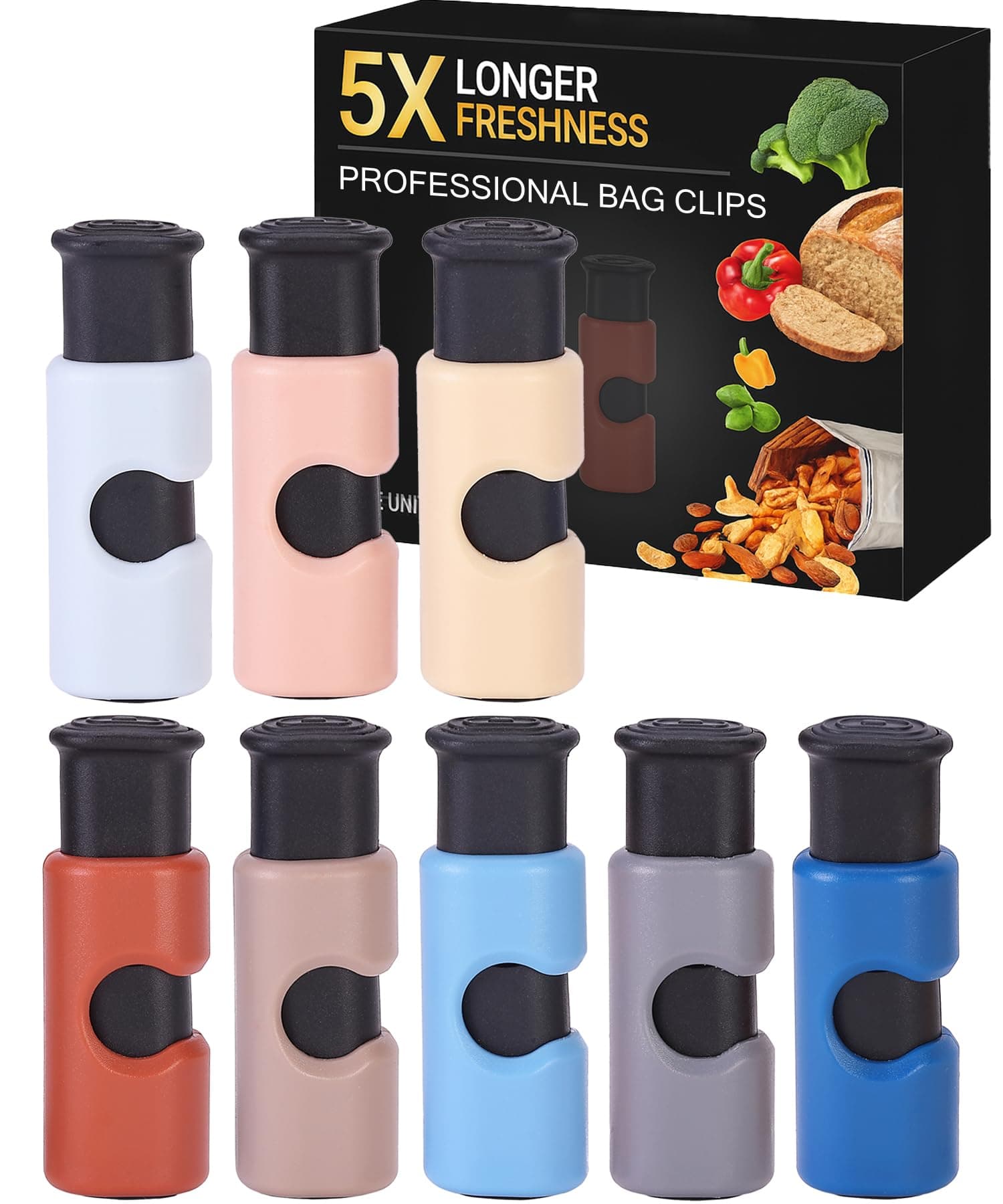 Mr. Pen- Squeeze and Lock Bread Bag Clips, 8 Pack, Multicolor, Reusable