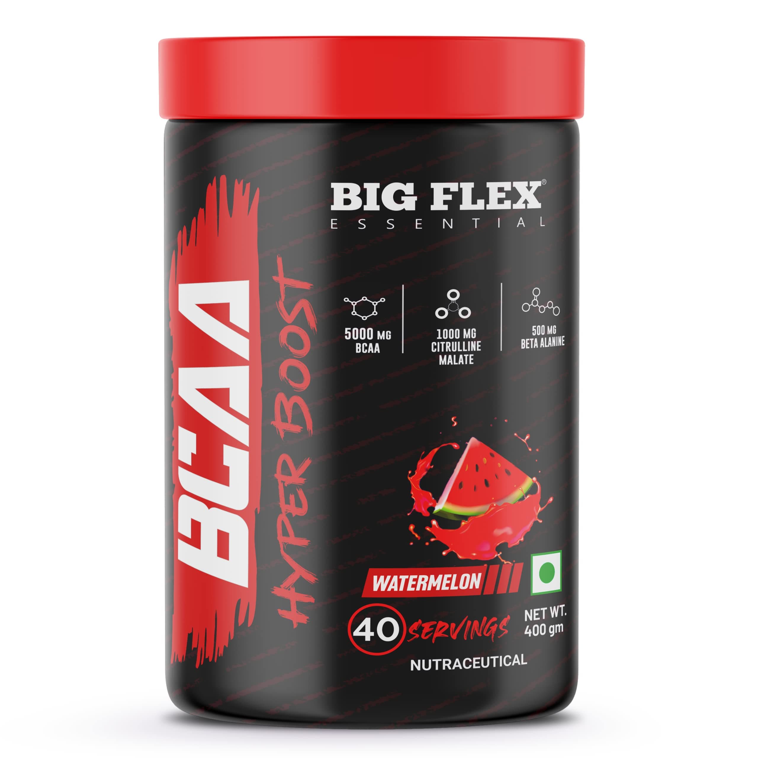 Essential BCAA Hyperboost 5000mg Bcaa + 1000mg Citrulline malate | 500mg Beta Alanine | 500mg L-Taurine| Caffeine | Muscle Growth | Recovery | Energy - 40 Servings (Watermelon)