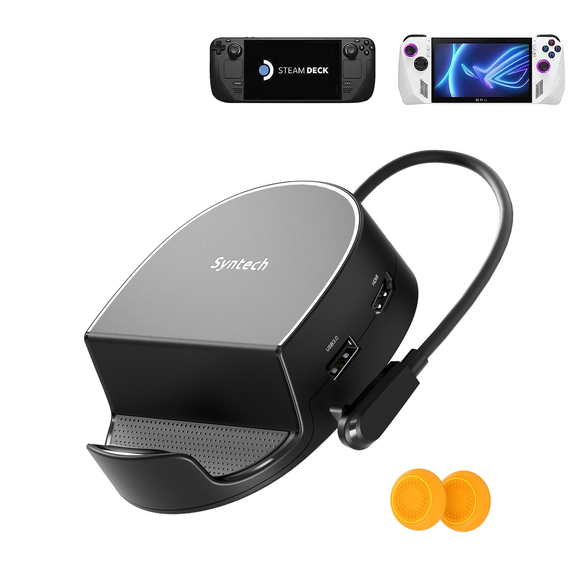 Syntech Mini Dock Compatible with Steam Deck/Steam Deck OLED/ROG Ally, 6-in-1 Docking Station with HDMI 2.0 4K@60Hz, Gigabit Ethernet, 3 x USB 3.0, PD Charging Stable Round Doc