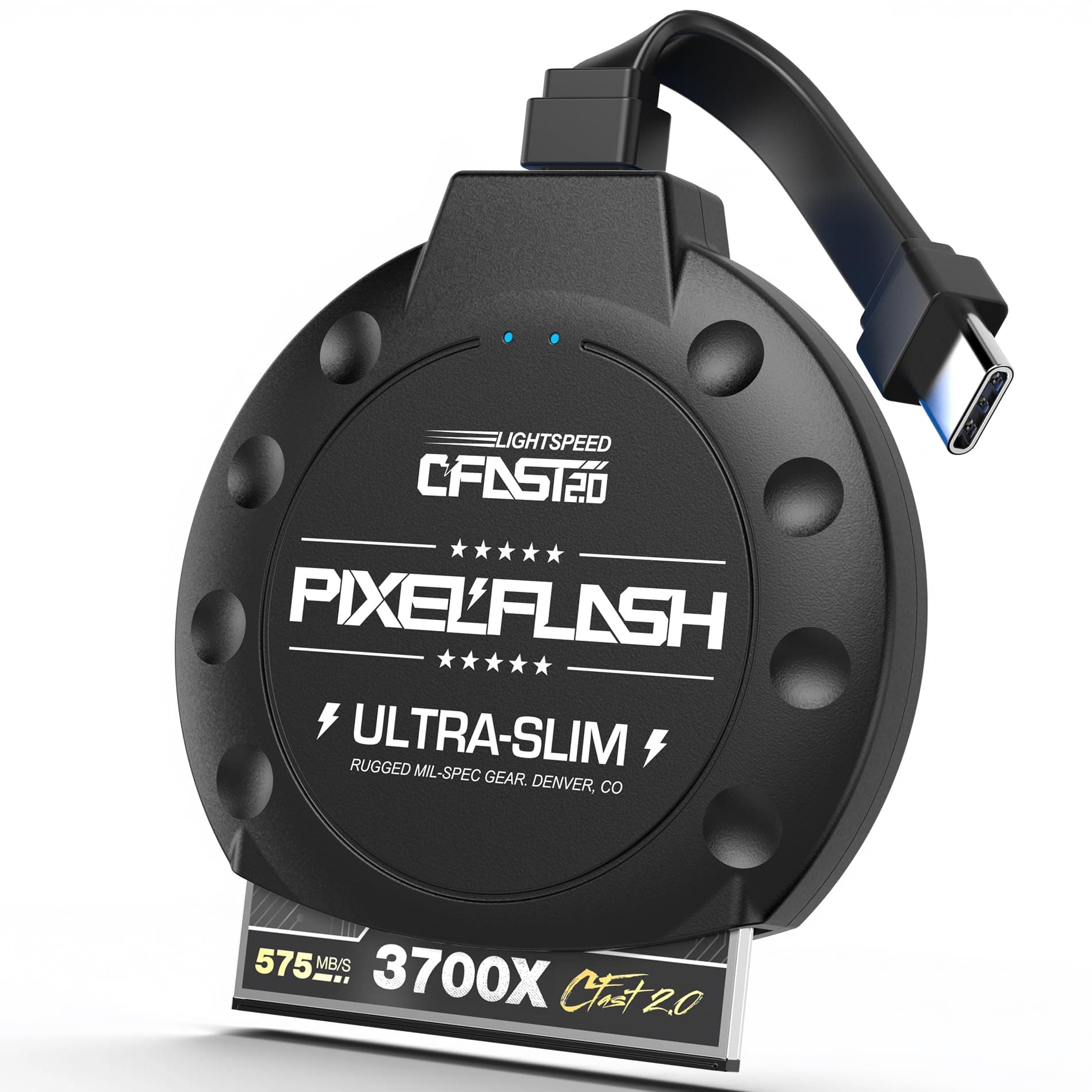 PixelFlash CFast 2.0 Card Reader USB C (Black) - Memory Card Adapter with Cabled Type-C USB 3.1 Gen 2, Up to 10Gbps File Transfer, Ultra-Slim & Anti-Slip Rubber Shell, Compatible with Most Brands & OS