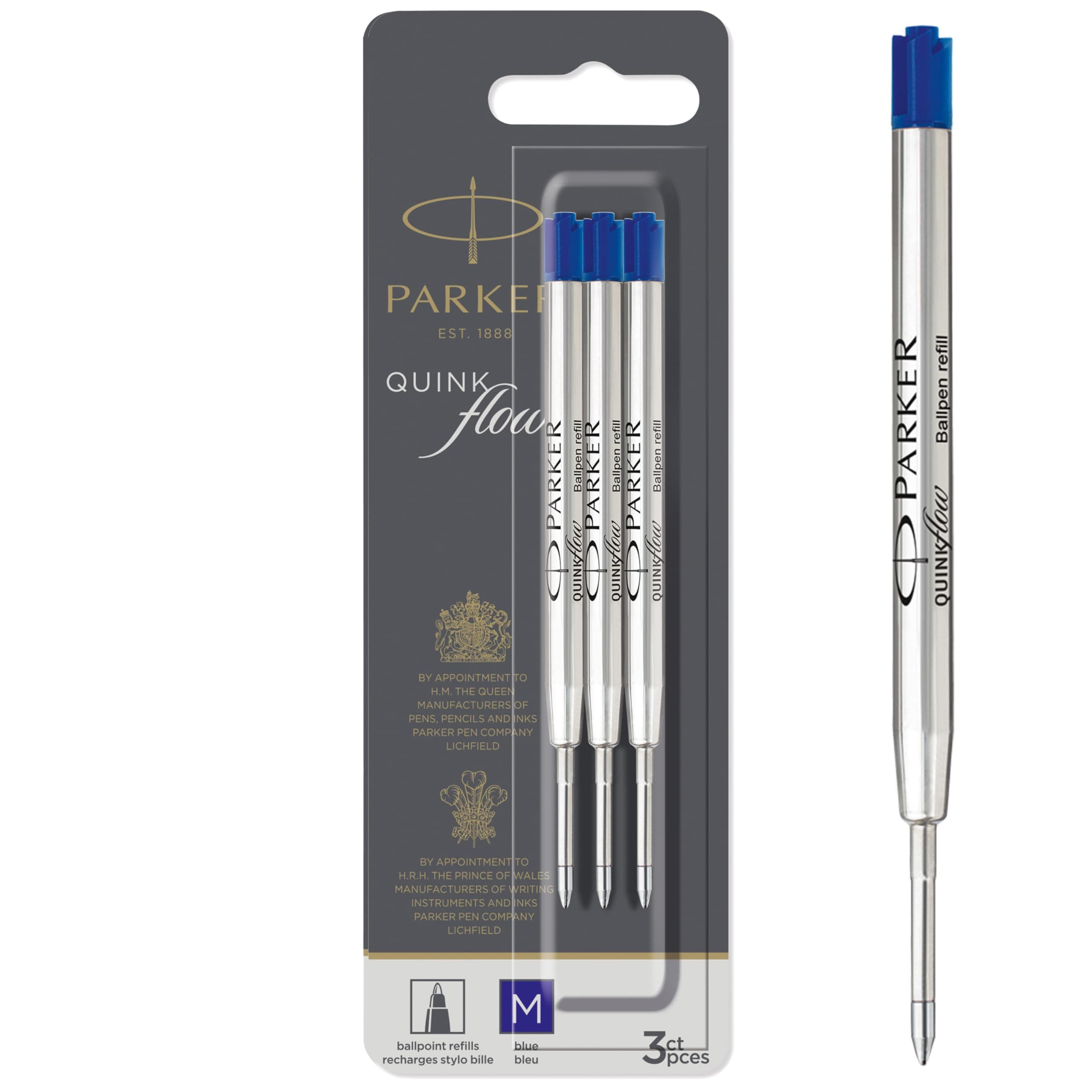 Quink flow Ballpoint Pen Ink Refills Medium Tip Blue 3 Count