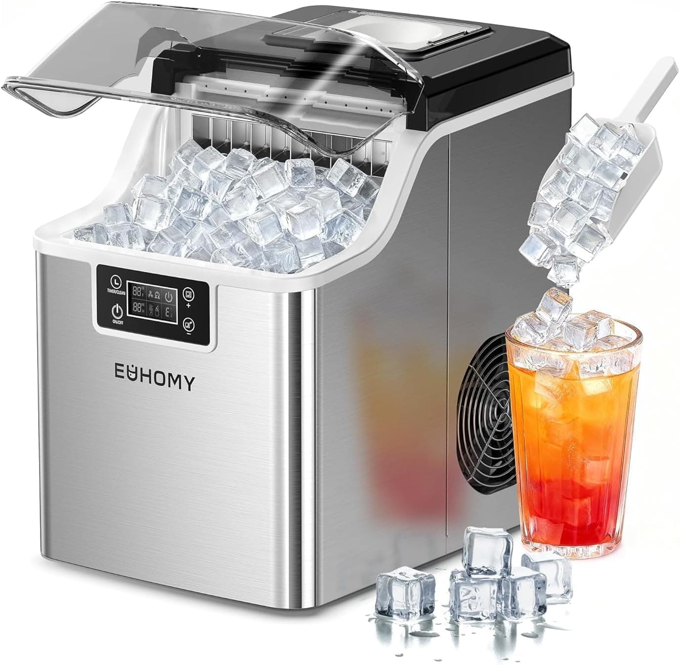 Ice Cube Maker Machine Countertop, 2 Ways to Add Water, 45Lbs/Day 24 Pcs Ready in 13 Mins, Self-Cleaning Portable Compact, with Ice Scoop & Basket, Perfect for Home/Kitchen/Office/Bar