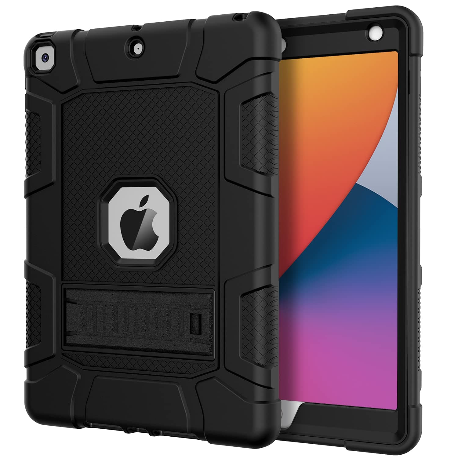 Azzsy Case for iPad 9th Generation/iPad 8th Generation/iPad 7th Generation (10.2 Inch, 2021/2020/2019 Model), Heavy Duty Shockproof Rugged Protective Case for iPad 10.2 inch, Black