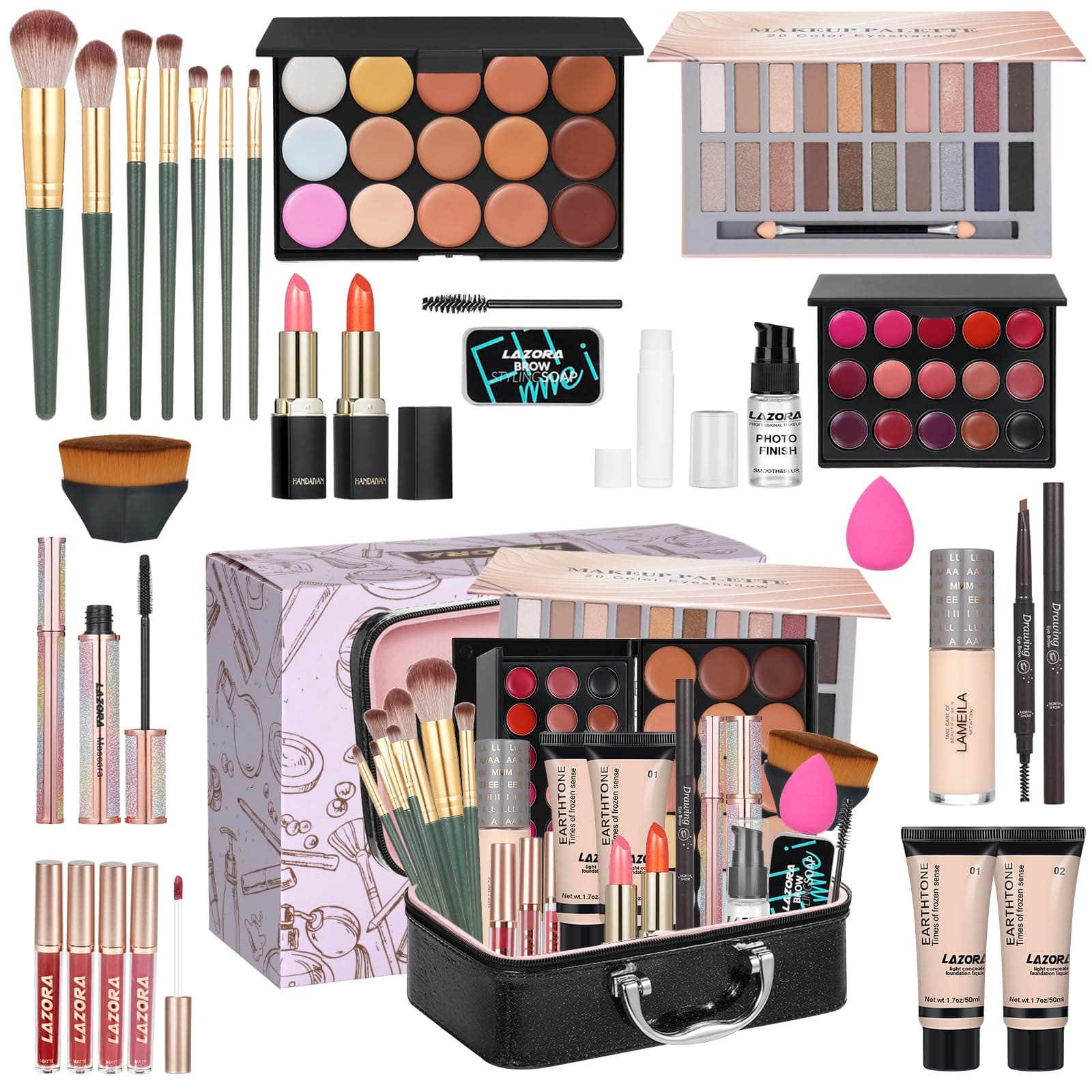 LAZORA Makeup Kit for Women Full Kit Makeup Set Multipurpose Bundle Holiday Gift Box Essential Starter Bundle Include Full Makeup Kit for Girl (Box2)