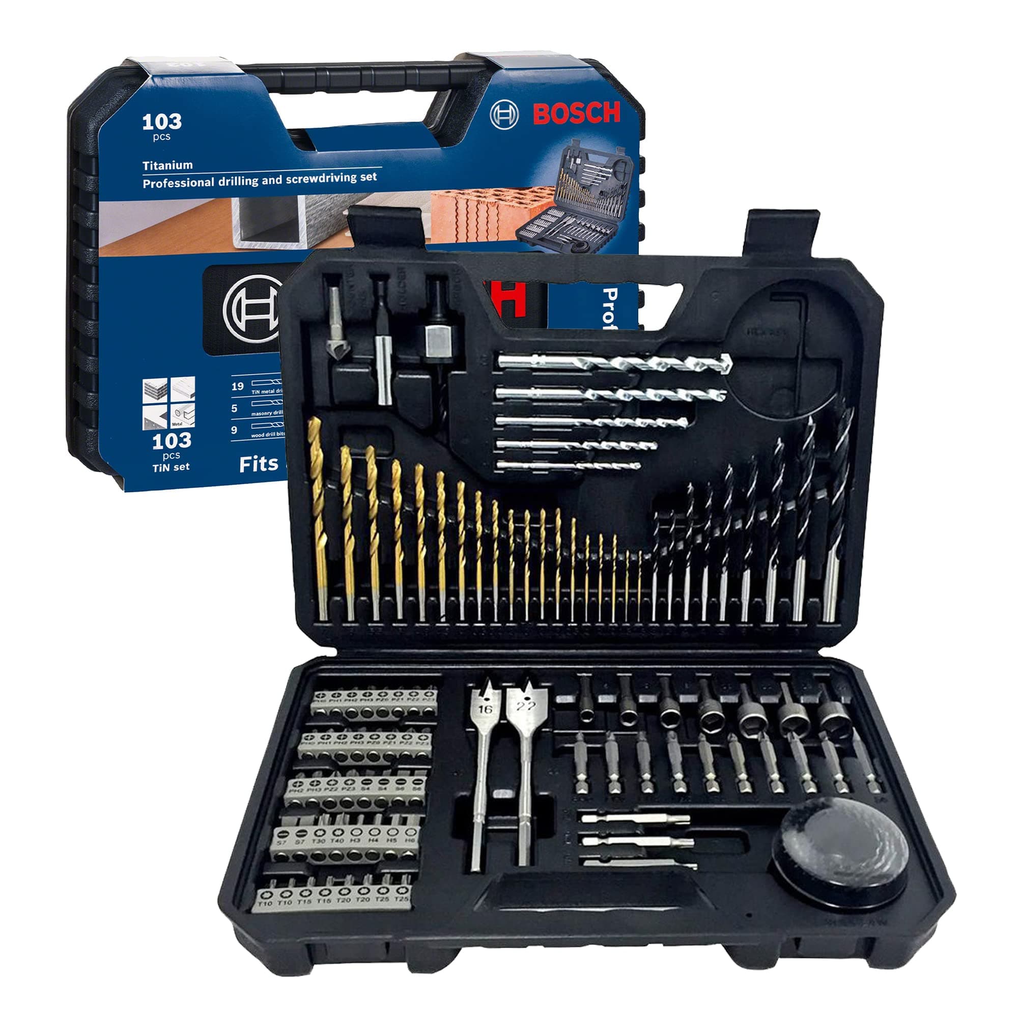 Professional 103PC Drill Bit Accessory Set, 103 pcs of drill and screw driver bit set. | Model: 2608594070