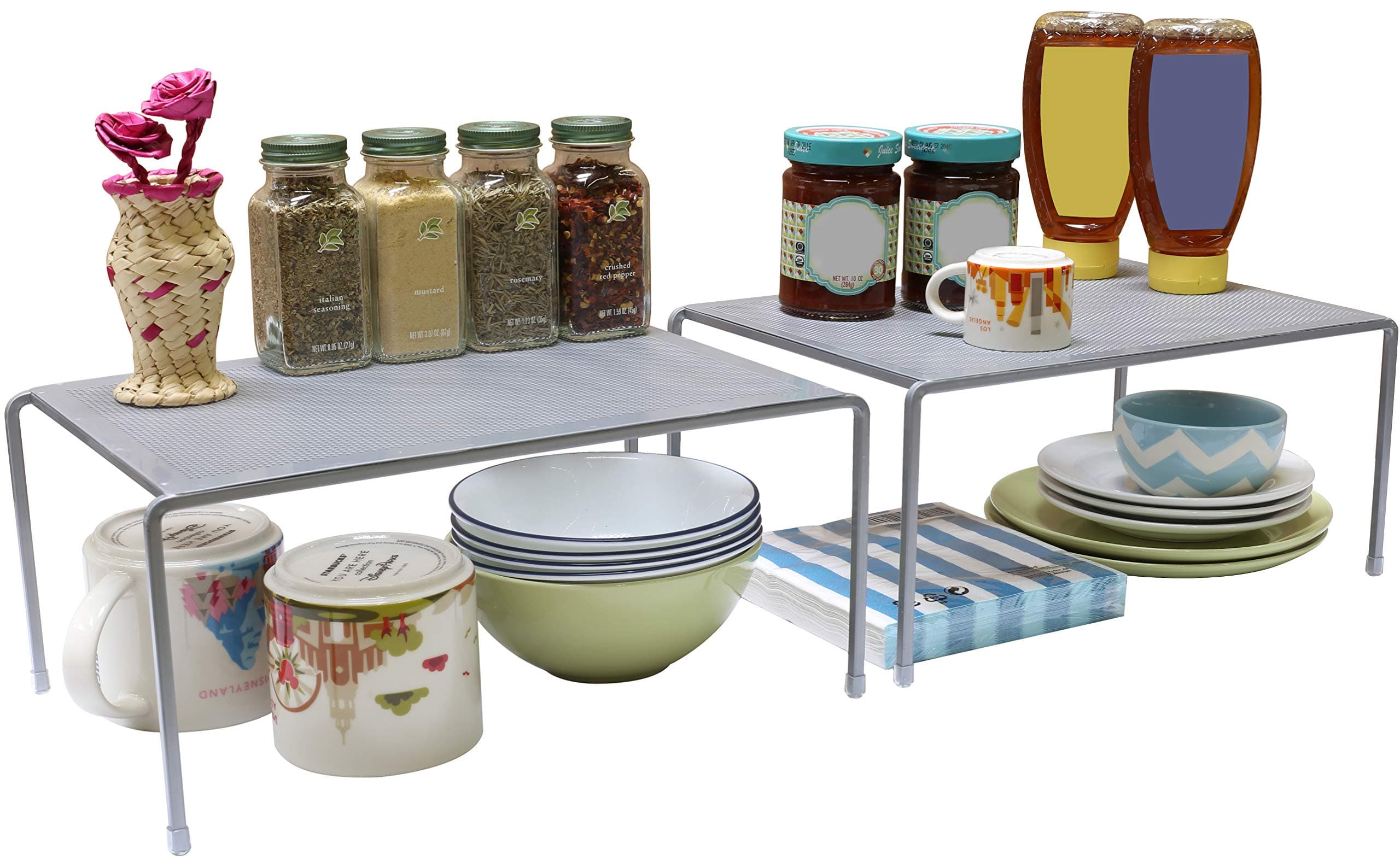 Expandable Stackable Kitchen Cabinet and Counter Shelf Organizer