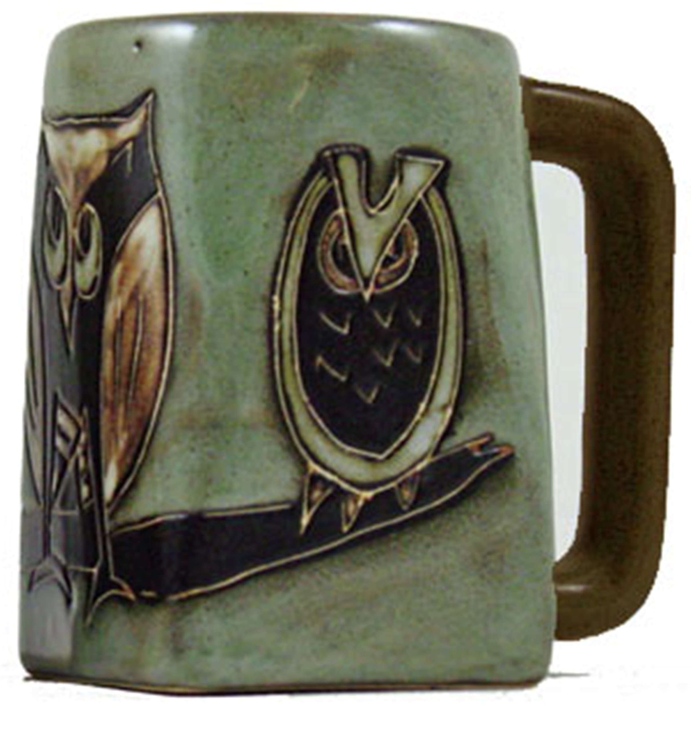 Creative Structures One (1) MARA STONEWARE COLLECTION - 12 Ounce Coffee Cup Collectible Square Bottom Mug - Owl Bird Design